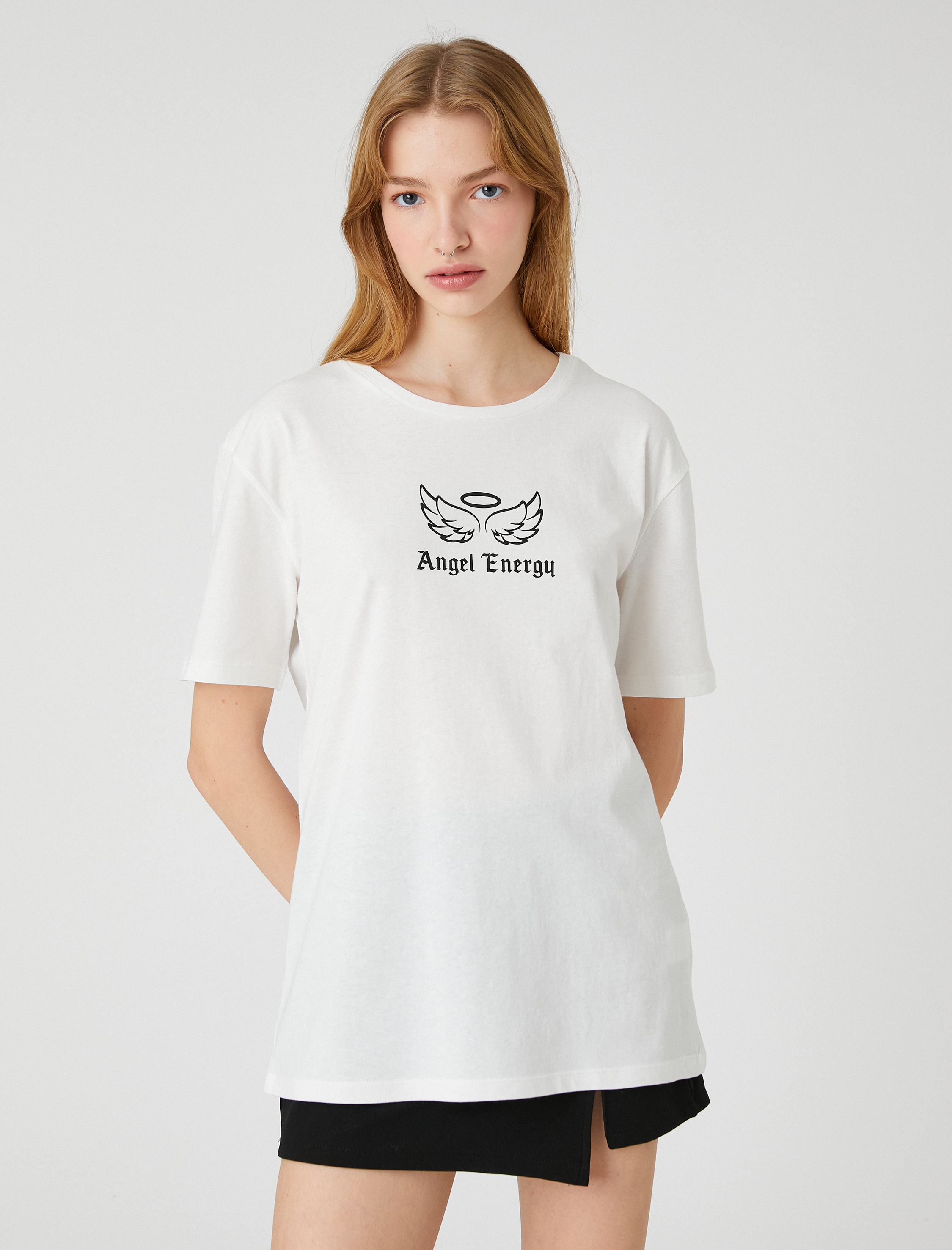   Slogan Baskılı Tişört Kısa Kollu Bisiklet Yaka