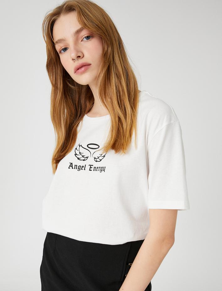  Slogan Baskılı Tişört Kısa Kollu Bisiklet Yaka