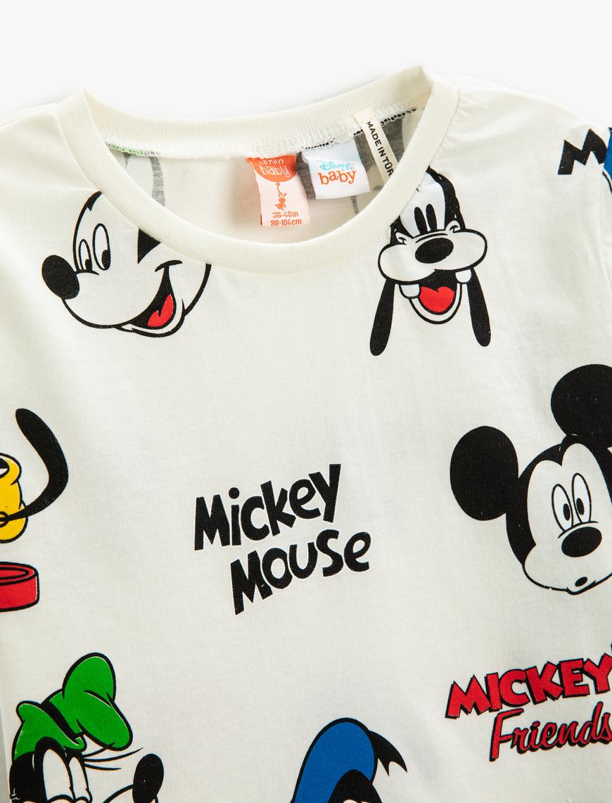  Erkek Bebek Mickey Mouse Tişört Baskılı Lisanslı Kısa Kollu Bisiklet Yaka