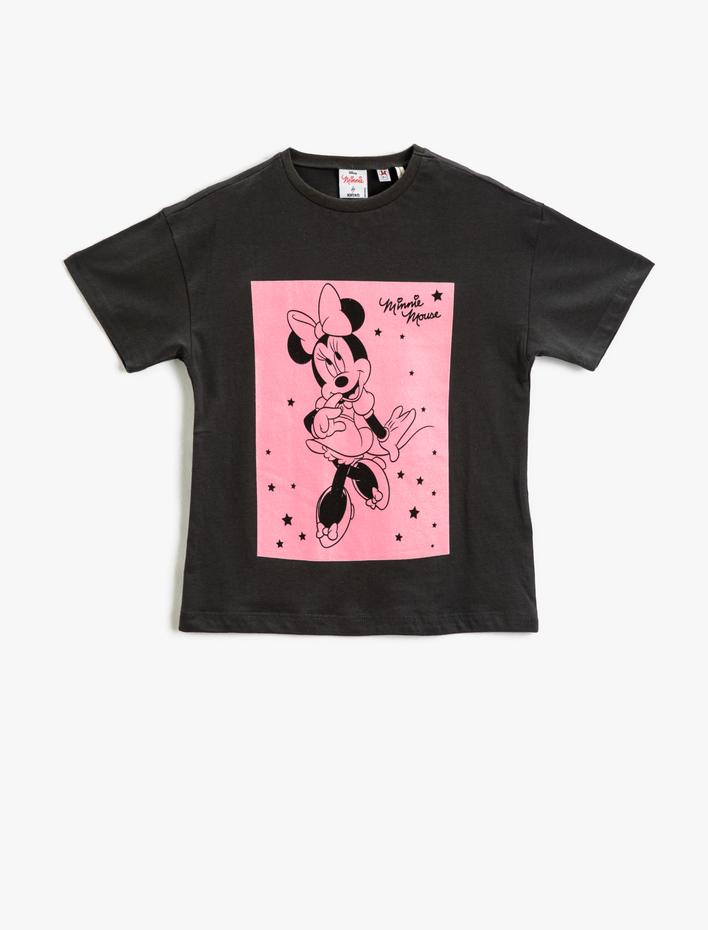 Kız Çocuk Minnie Mouse Oversize Tişört Baskılı Lisanslı Kısa Kollu Bisiklet Yaka