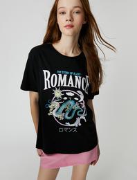 Kısa Kollu Tişört Bisiklet Yaka Uzak Doğu Baskılı