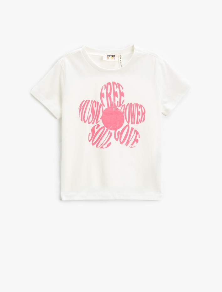 Kız Çocuk Çiçek Baskılı Kısa Kollu Tişört Bisiklet Yaka