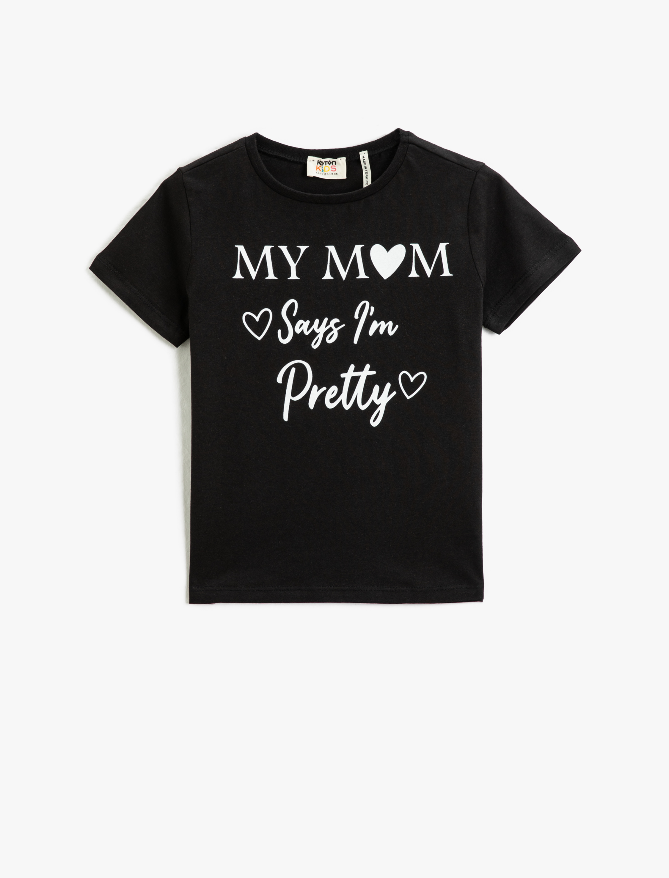  Kız Çocuk Slogan Temalı Baskılı Kısa Kollu Tişört Bisiklet Yaka