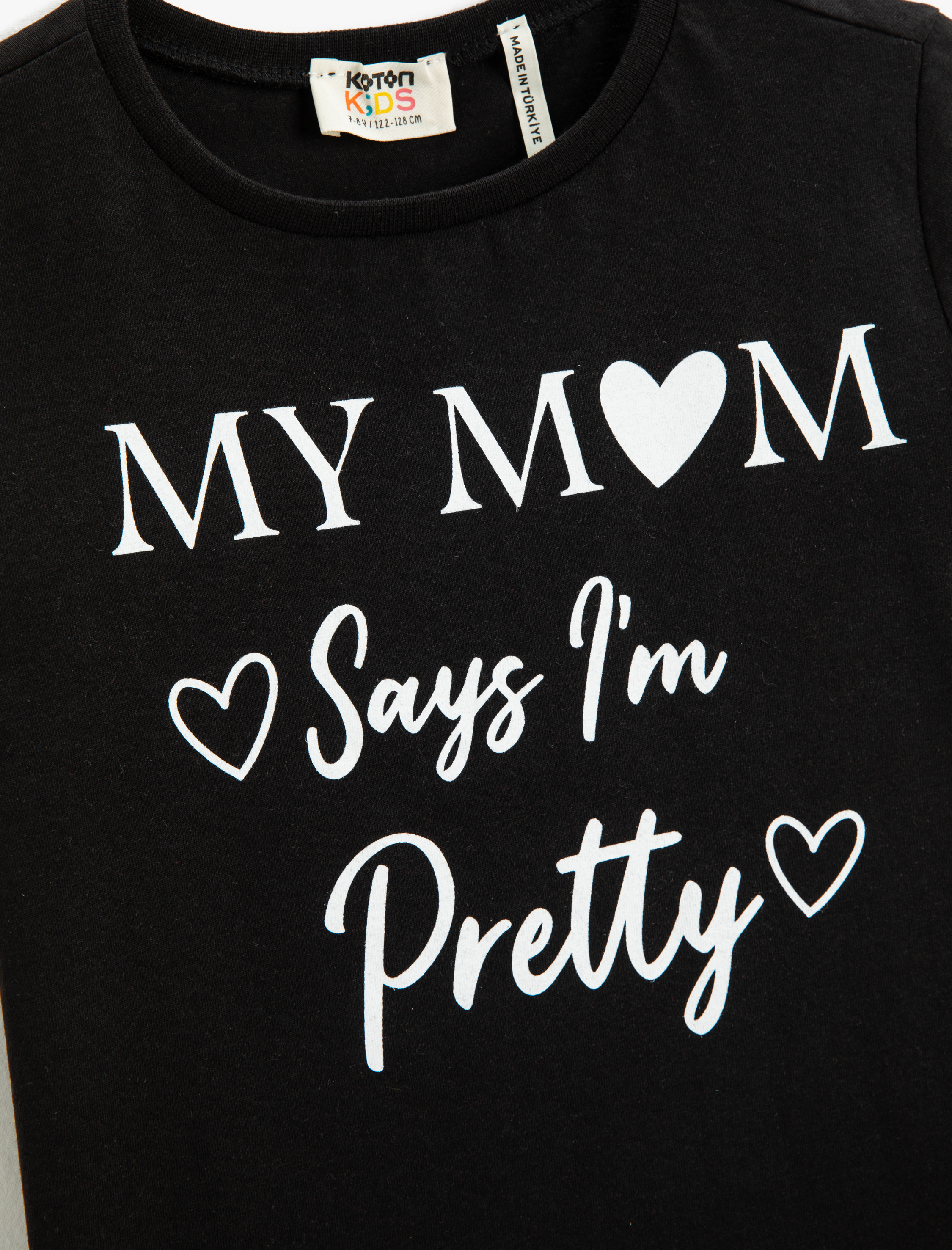  Kız Çocuk Slogan Temalı Baskılı Kısa Kollu Tişört Bisiklet Yaka