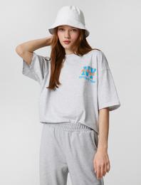 Oversize Tişört Sırt Baskılı Bisiklet Yaka Kısa Kollu