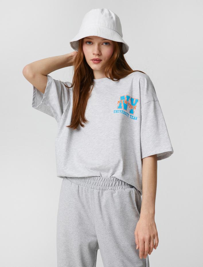  Oversize Tişört Sırt Baskılı Bisiklet Yaka Kısa Kollu