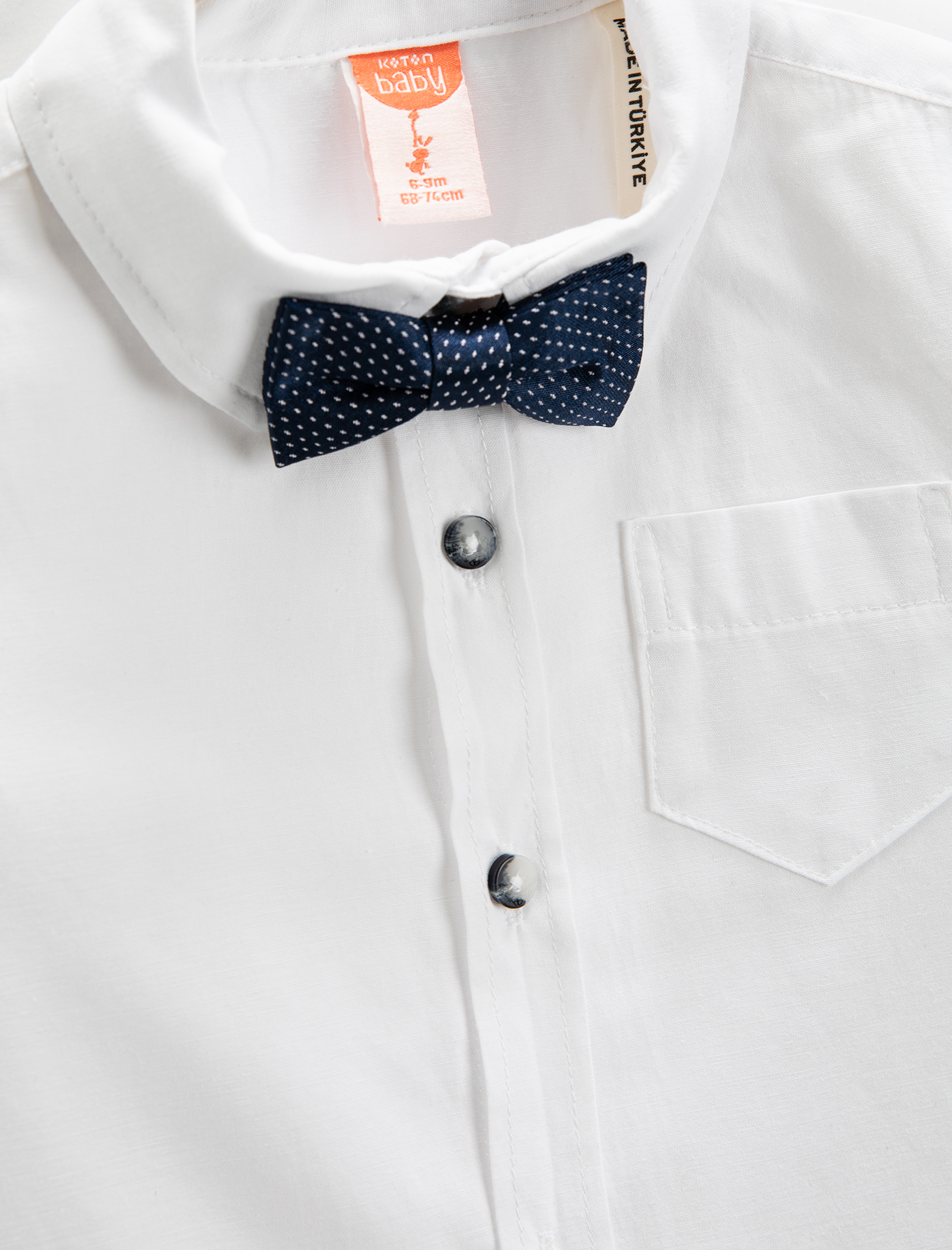  Erkek Bebek Papyonlu Gömlek Uzun Kollu Yama Detaylı Tek Cepli