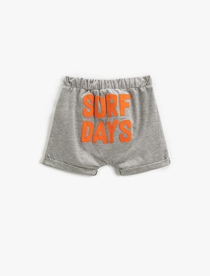 Erkek Bebek Şort Kanguru Cepli Beli Lastikli Arkası Baskılı