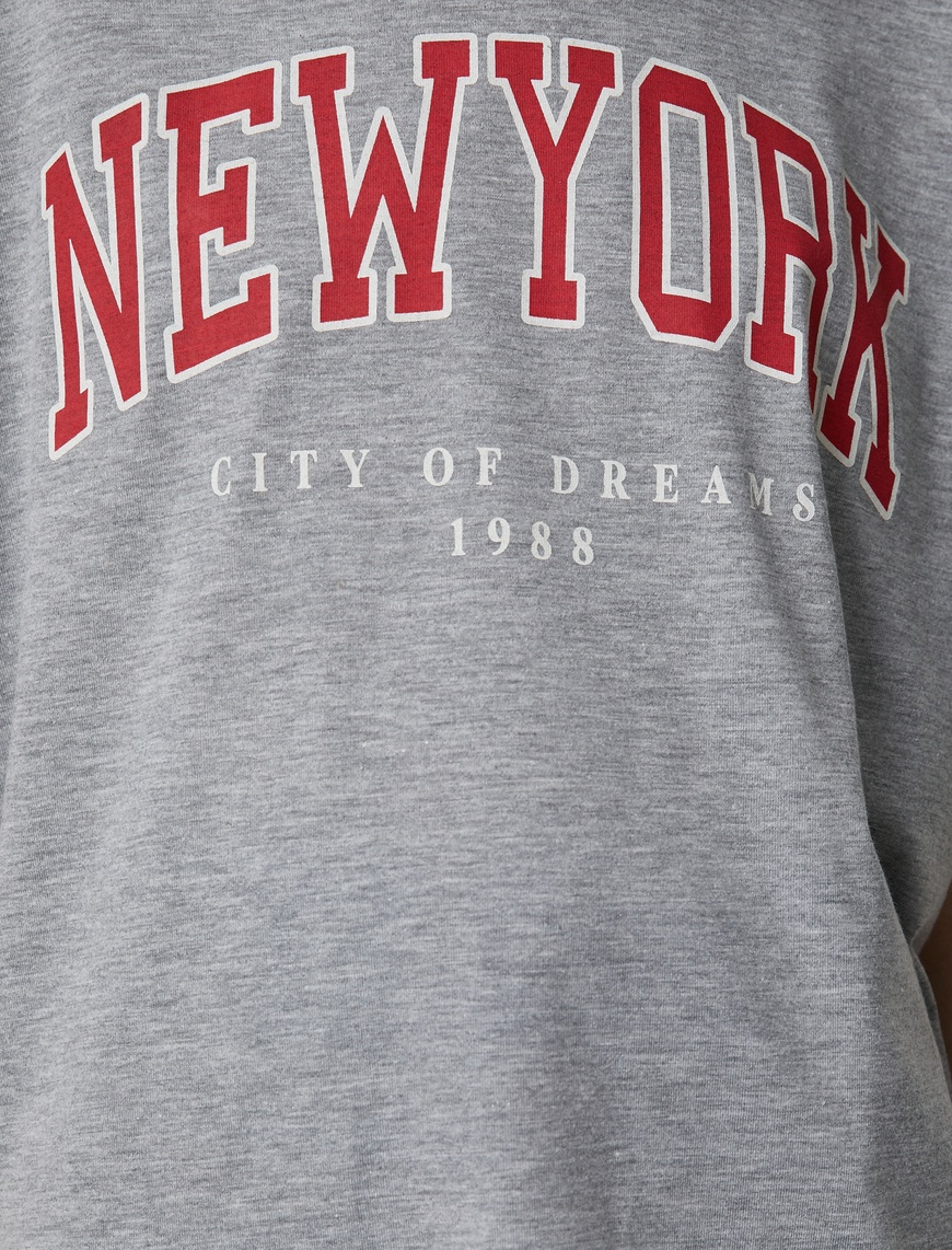   New York Tişört Baskılı Kısa Kollu Bisiklet Yaka