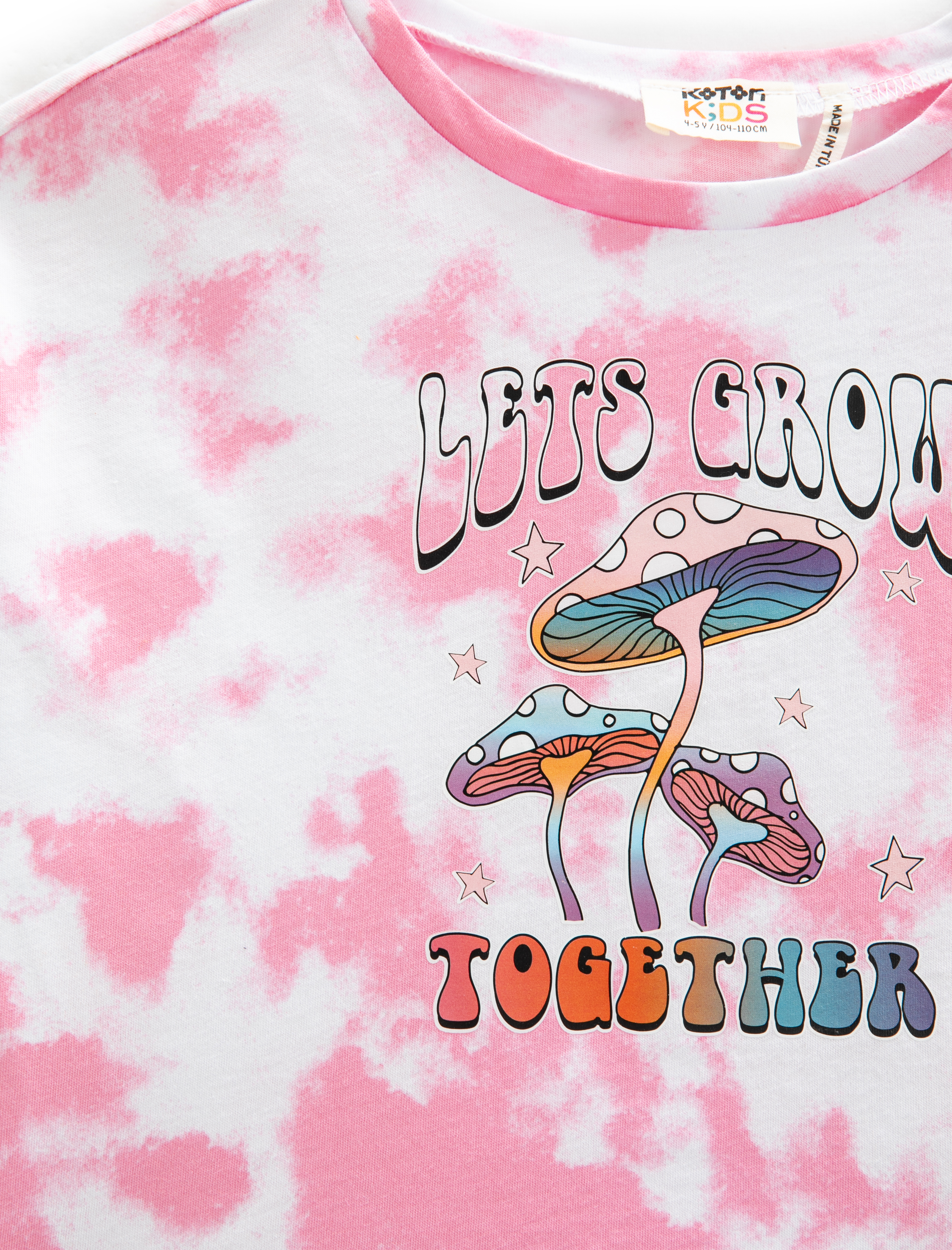  Kız Çocuk Oversize Tişört Batik Desenli Kısa Kollu Bisiklet Yaka