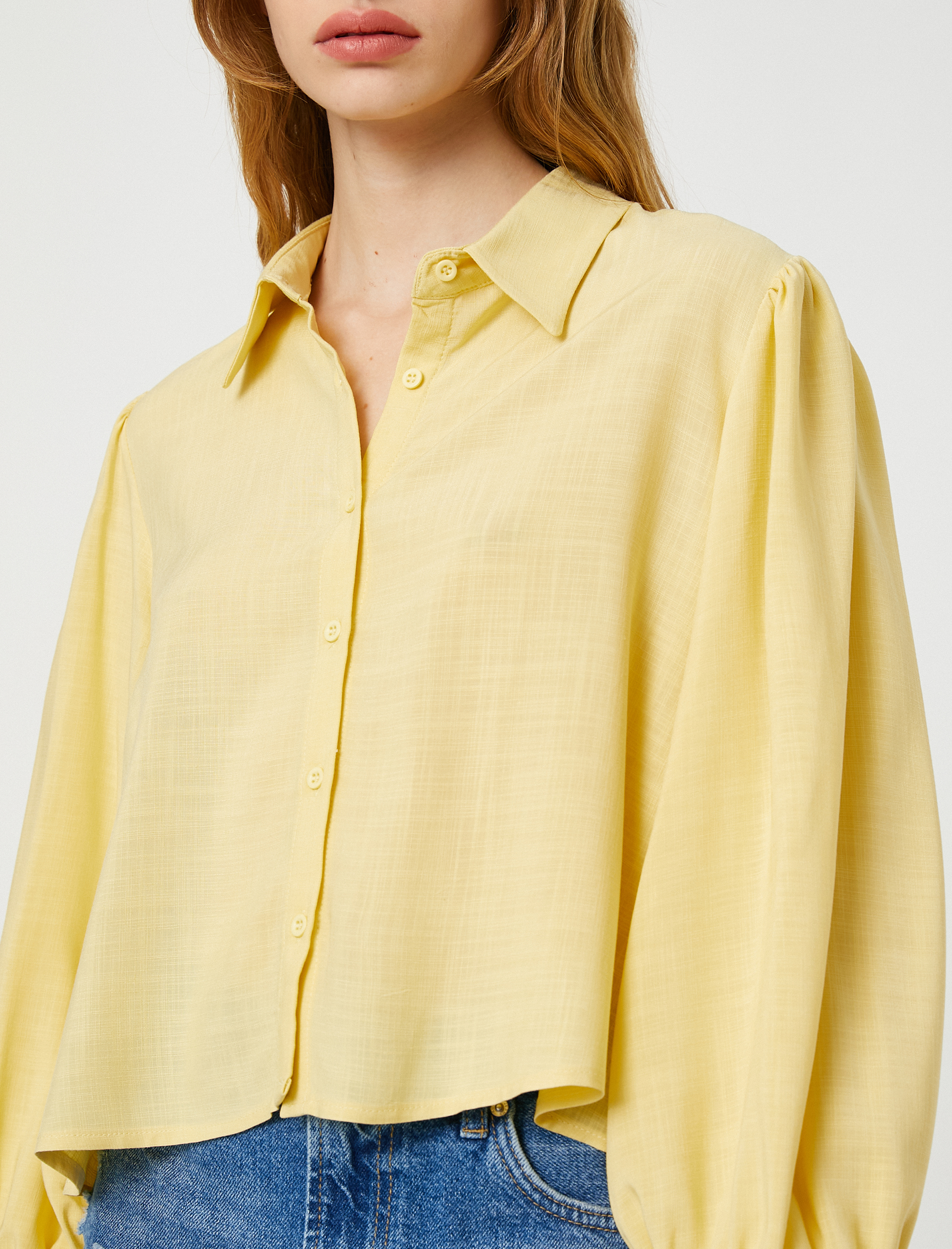   Balon Kollu Gömlek Önü Düğmeli Klasik Yaka