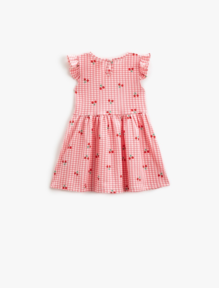 Kız Bebek Elbise Kolsuz Fırfırlı Kiraz Baskılı