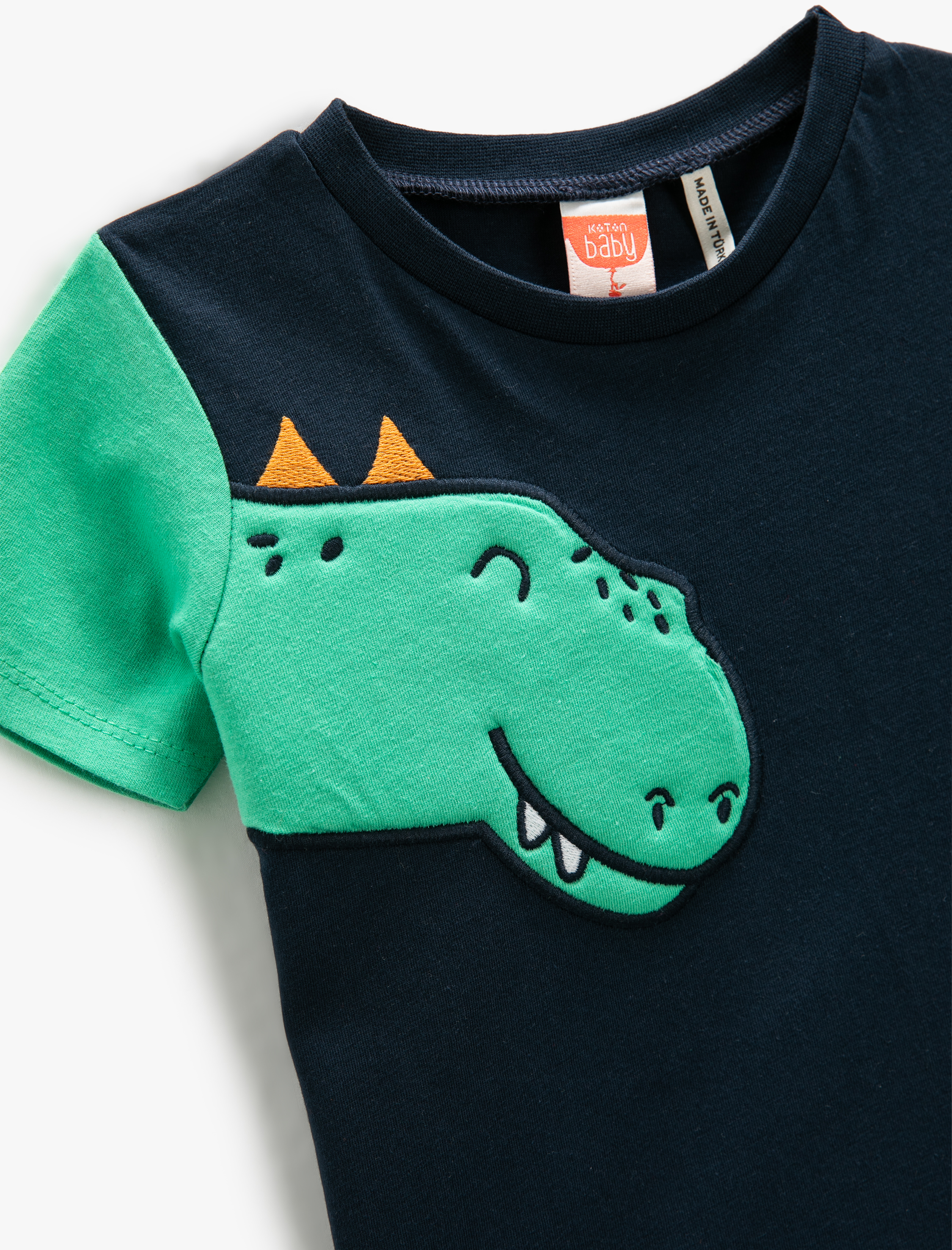  Erkek Bebek Dinozor Baskılı Kısa Kollu Tişört Bisiklet Yaka