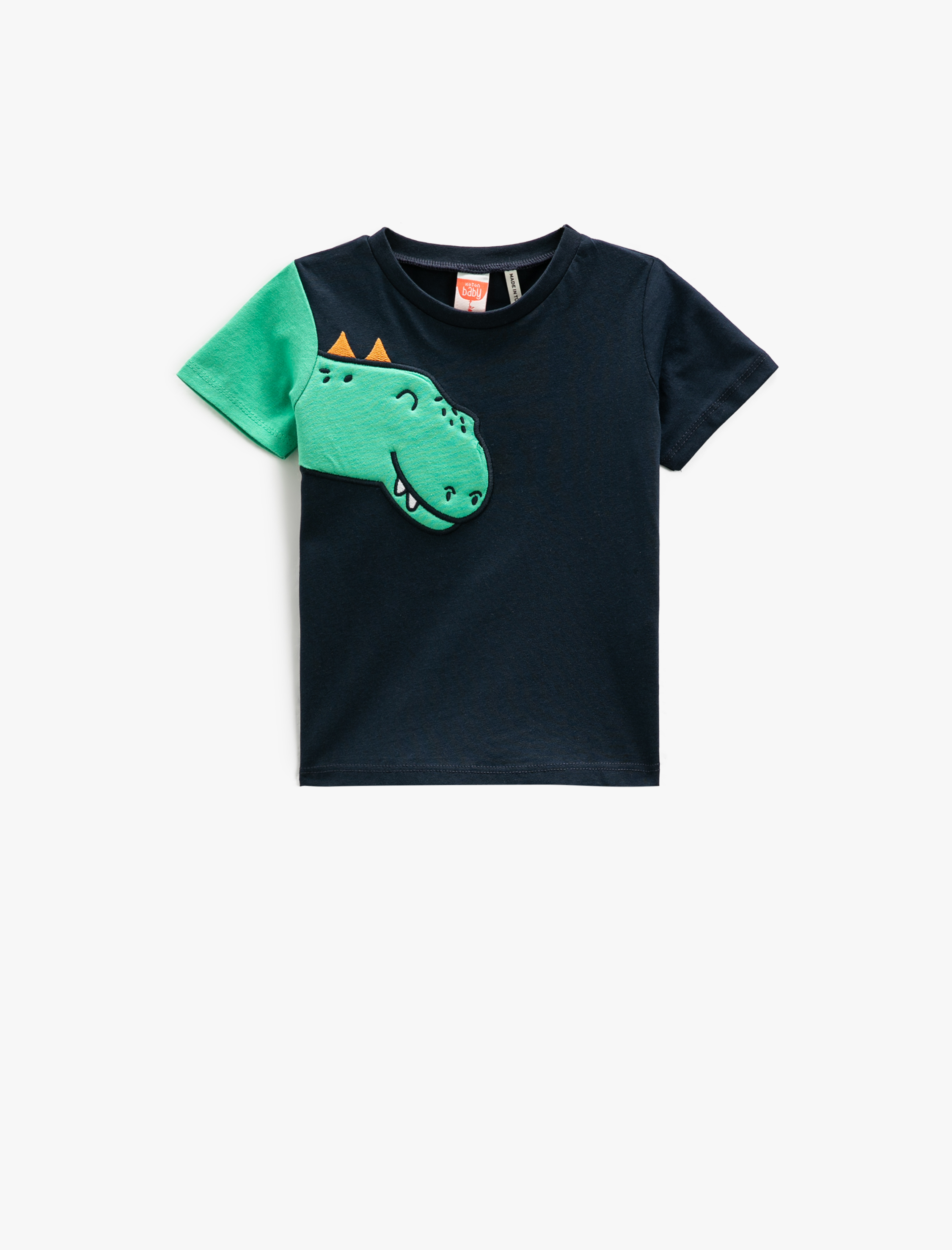  Erkek Bebek Dinozor Baskılı Kısa Kollu Tişört Bisiklet Yaka