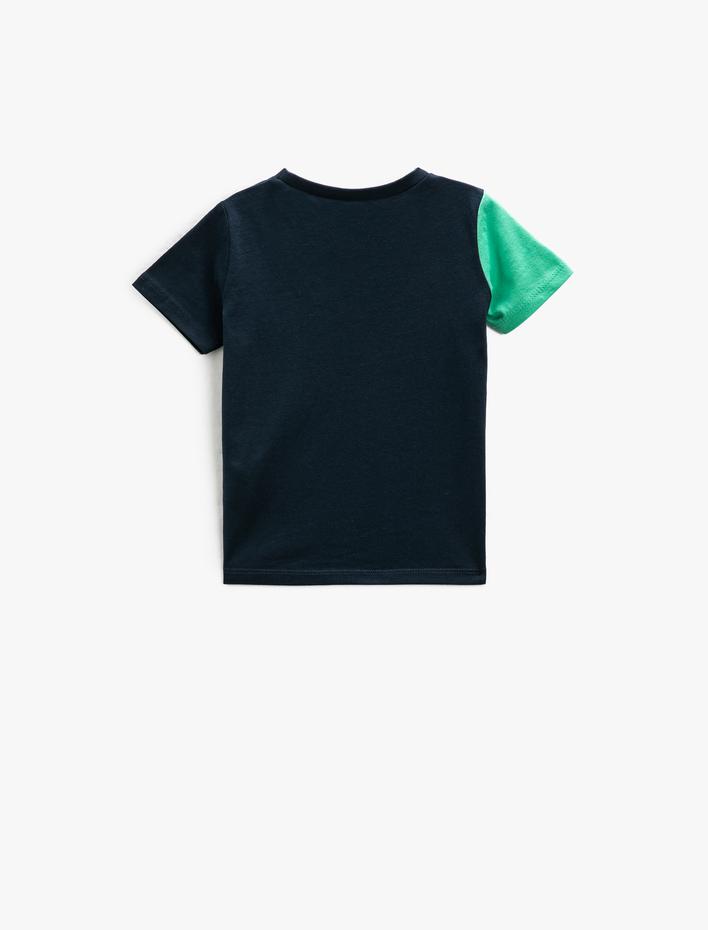 Erkek Bebek Dinozor Baskılı Kısa Kollu Tişört Bisiklet Yaka