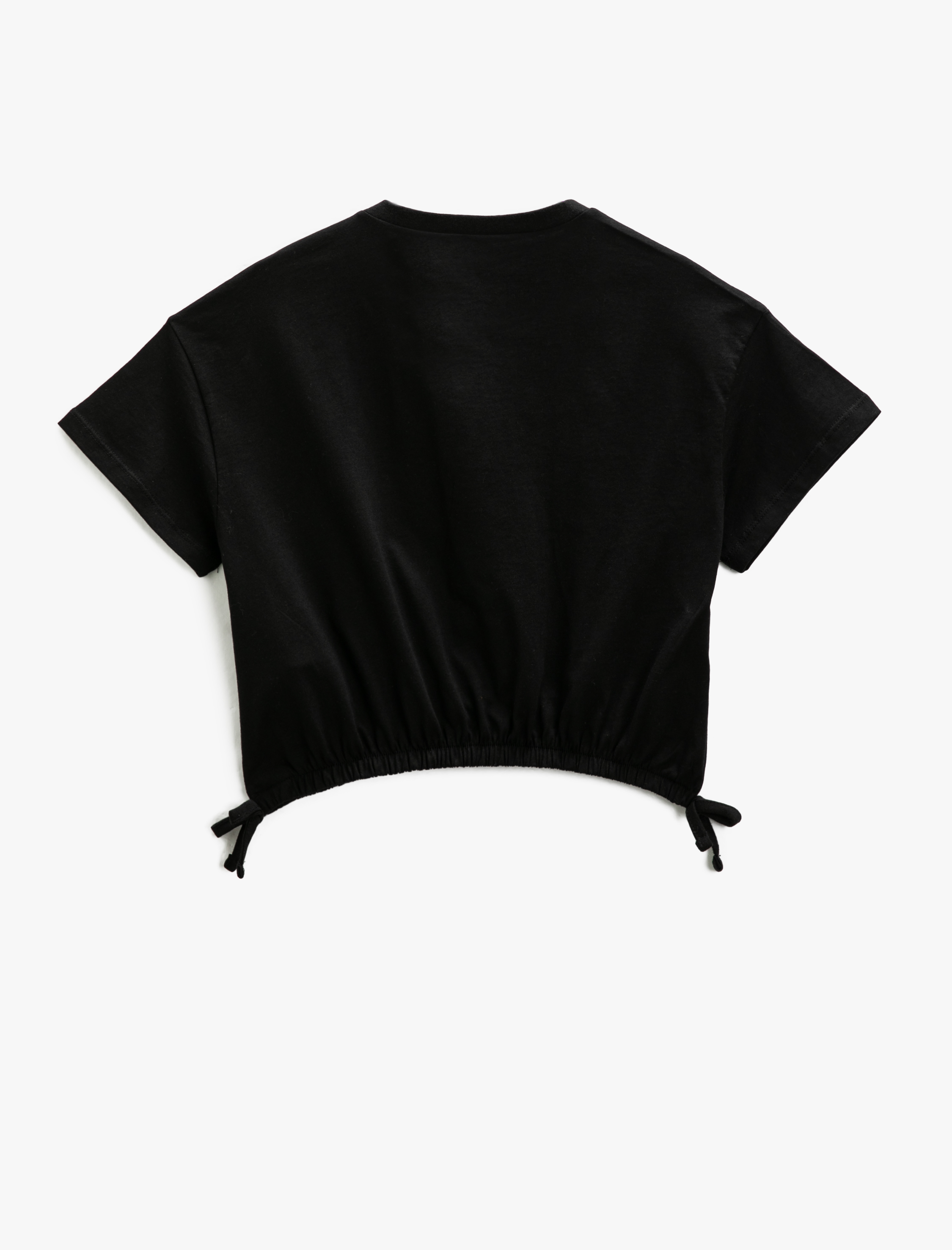  Kız Çocuk Kısa Kollu Crop Tişört Köpek Baskılı Beli Lastikli Bisiklet Yaka Simli Pamuklu