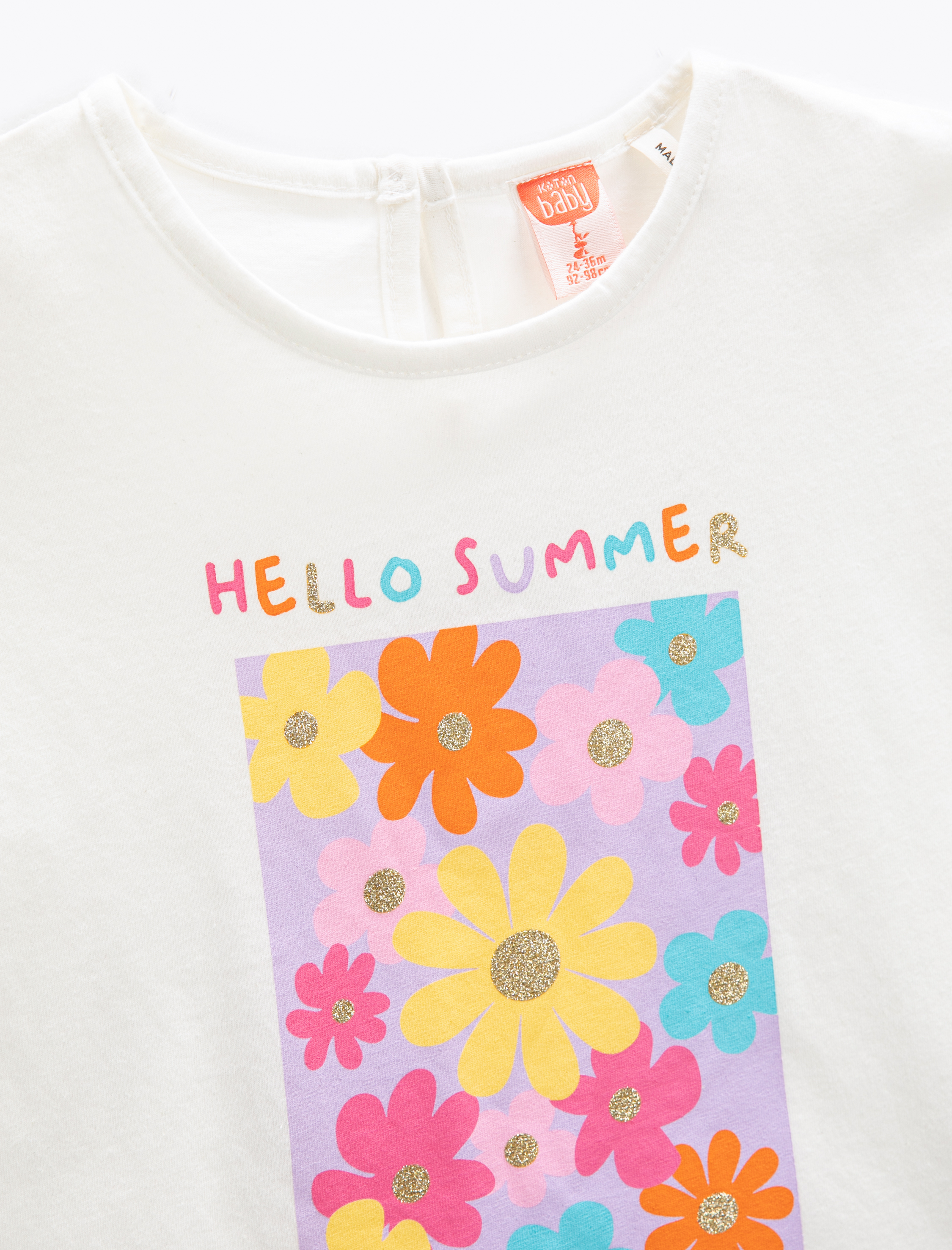  Kız Bebek Çiçekli Tişört Kısa Kollu Bisiklet Yaka Simli Pamuklu