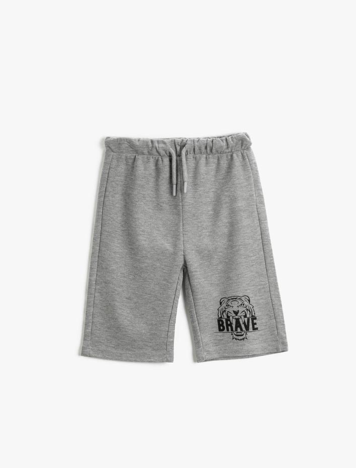 Erkek Çocuk Beli Bağlamalı Şort Kaplan Baskı Detaylı Pamuklu