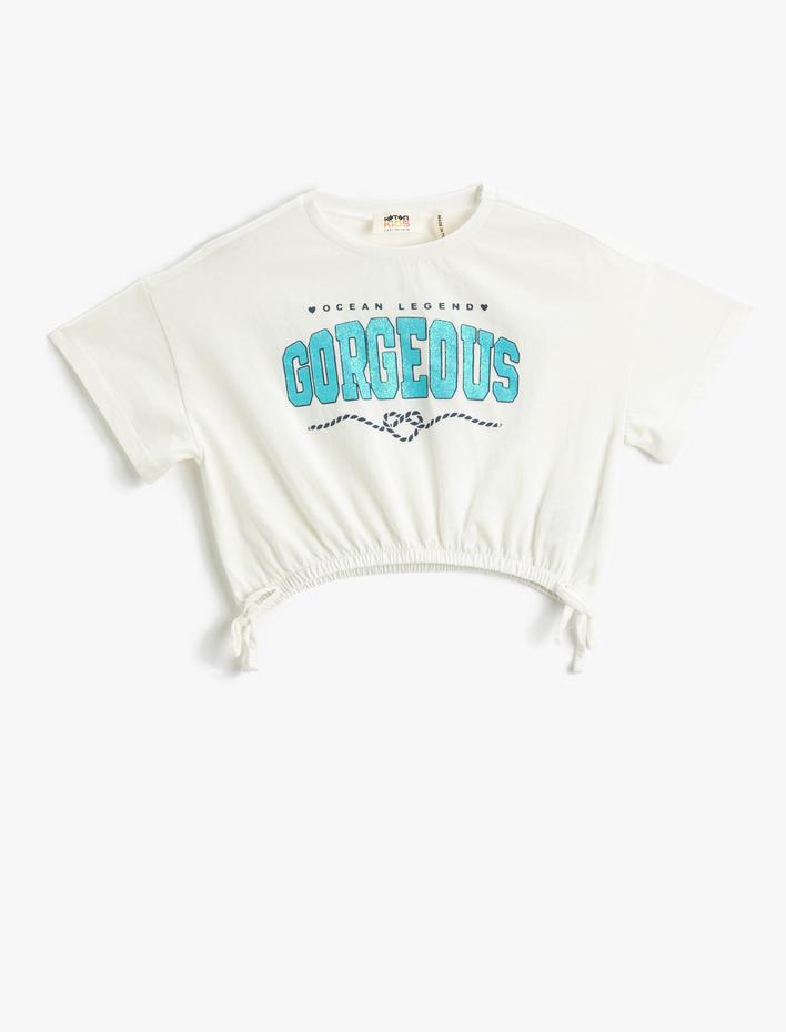 Kız Çocuk Crop Tişört Kısa Kollu Bisiklet Yaka Pamuklu