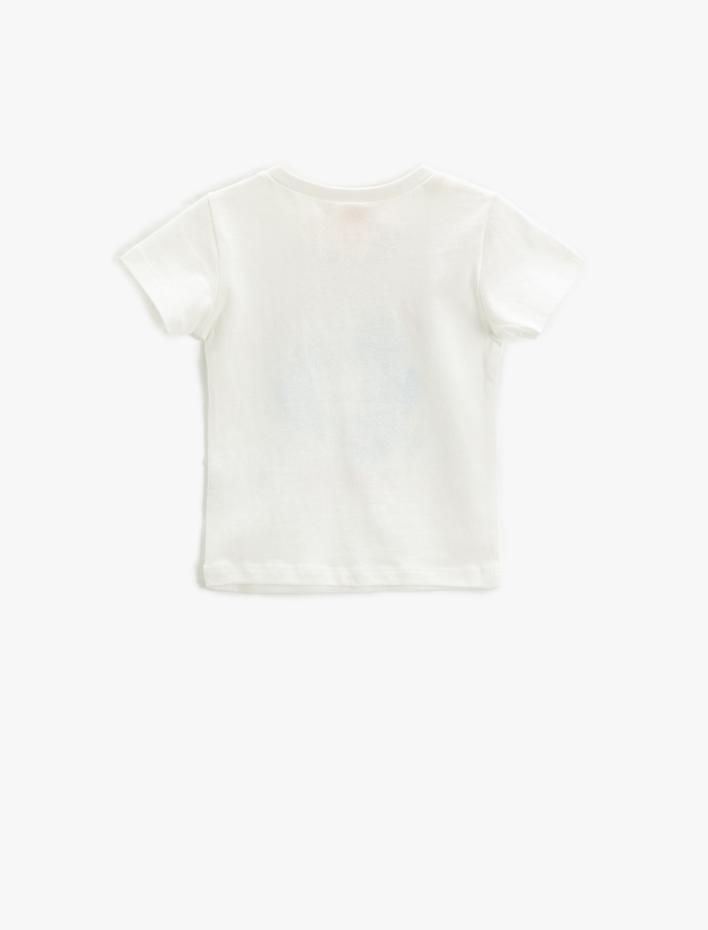 Erkek Bebek Pamuklu Tişört Buldozer Baskılı Kısa Kollu Bisiklet Yaka