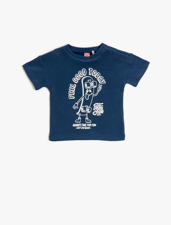 Erkek Bebek Baskılı Tişört Kısa Kollu Bisiklet Yaka Pamuklu