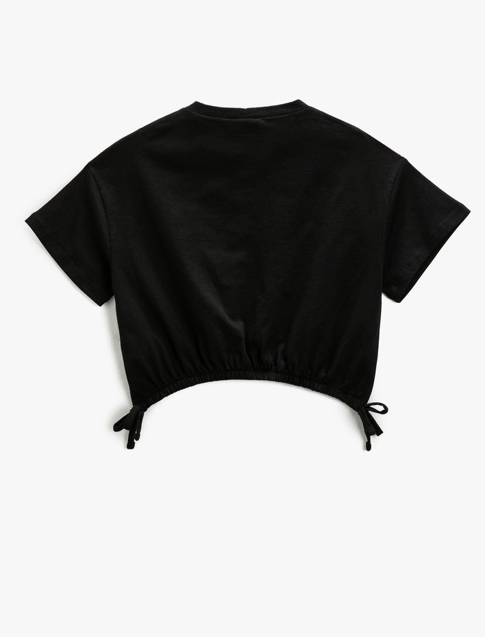 Kız Çocuk Crop Tişört Dar Kalıp Kısa Kollu Parlak Baskılı Pamuklu