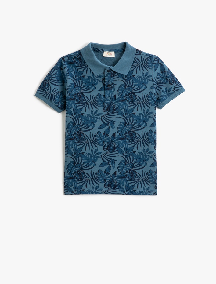 Erkek Çocuk Polo Yaka Tişört Kısa Kollu Baskılı Düğme Detaylı Pamuklu