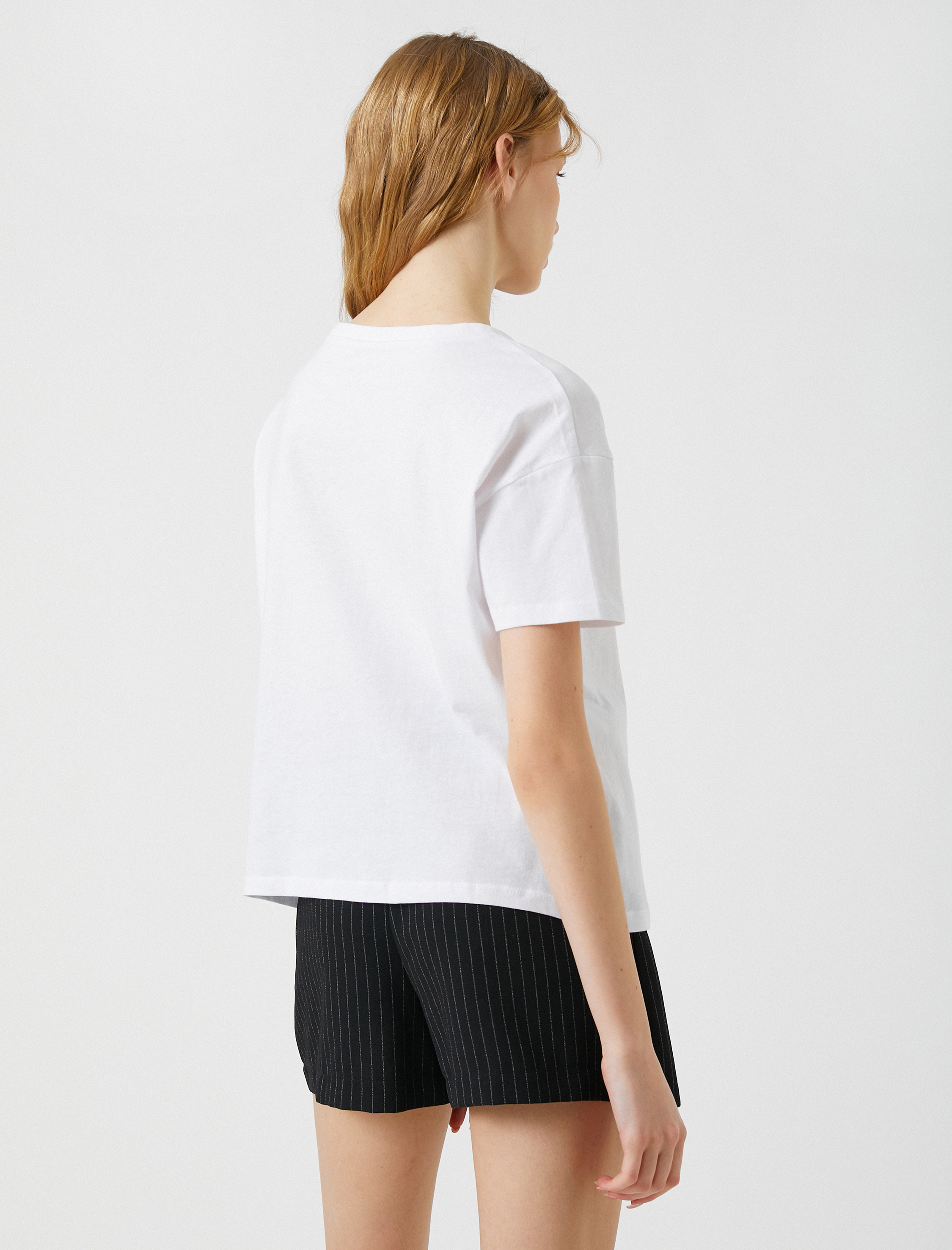   Uzak Doğu Baskılı Tişört Kısa Kollu Bisiklet Yaka Pamuklu