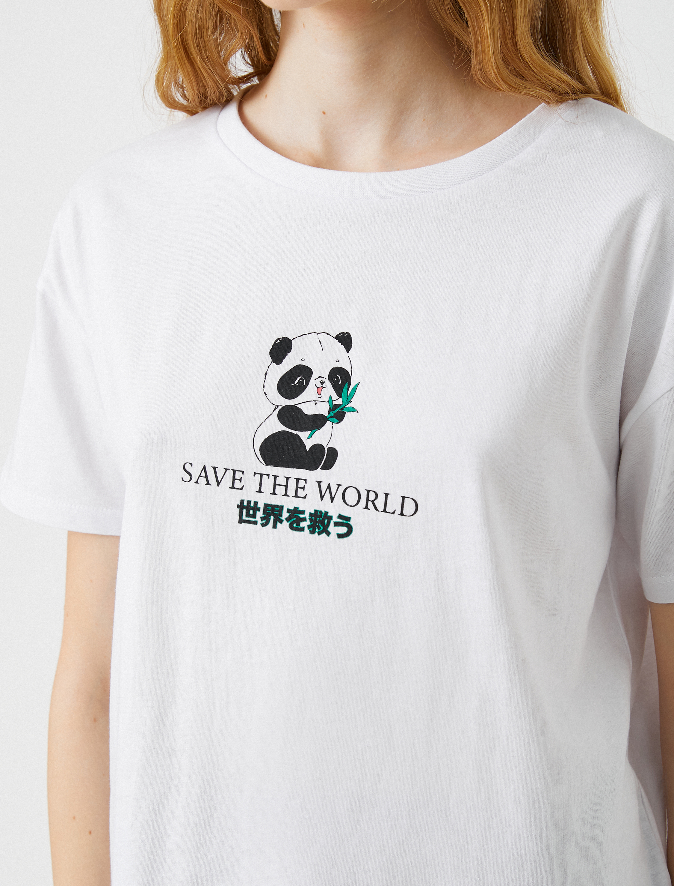   Uzak Doğu Baskılı Tişört Kısa Kollu Bisiklet Yaka Pamuklu