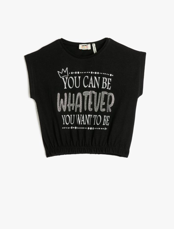 Kız Çocuk Tişört Beli Lastikli Bol Kalıp Kısa Kollu Pamuklu