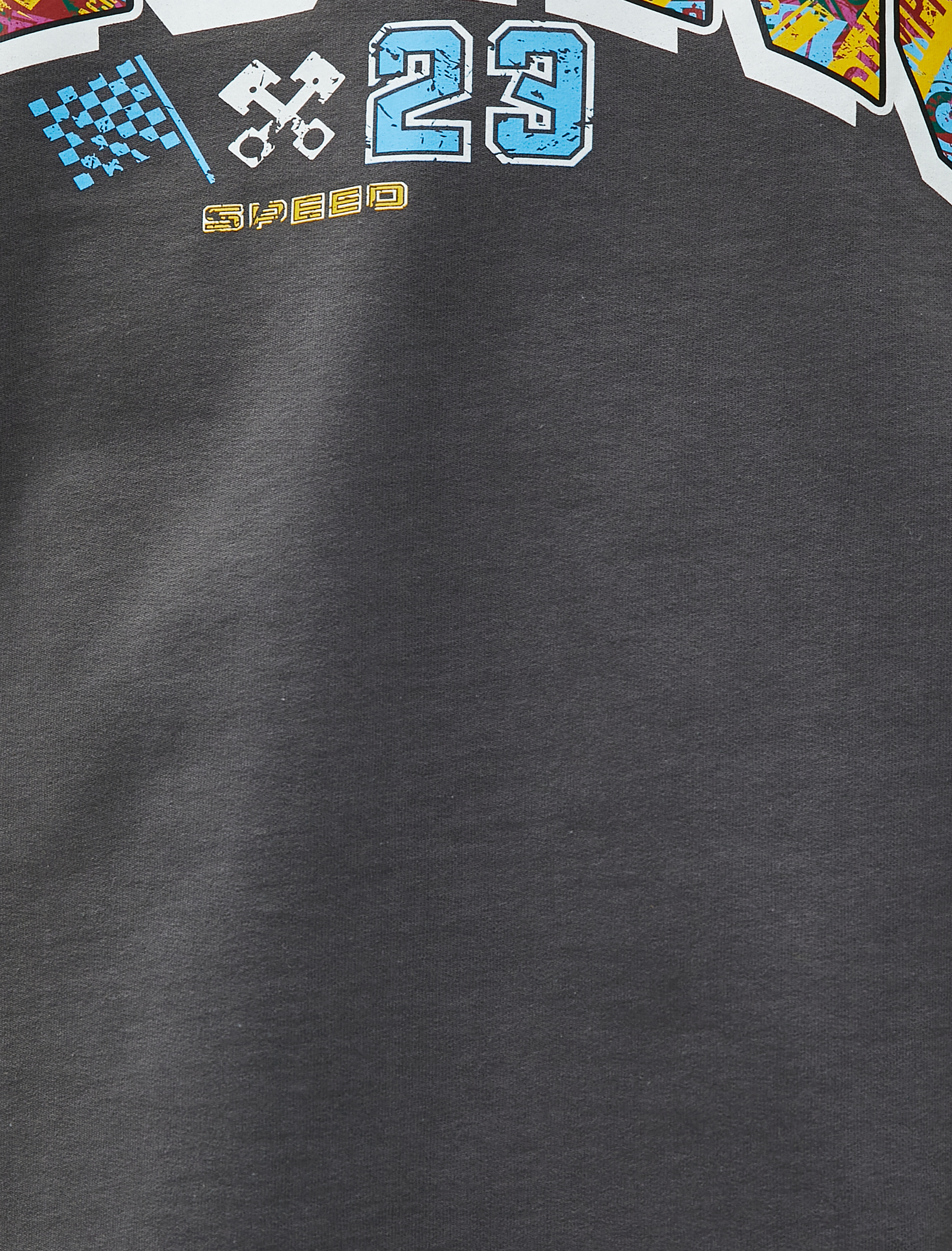   Oversize Tişört Baskılı Yarış Temalı Bisiklet Yaka Pamuklu