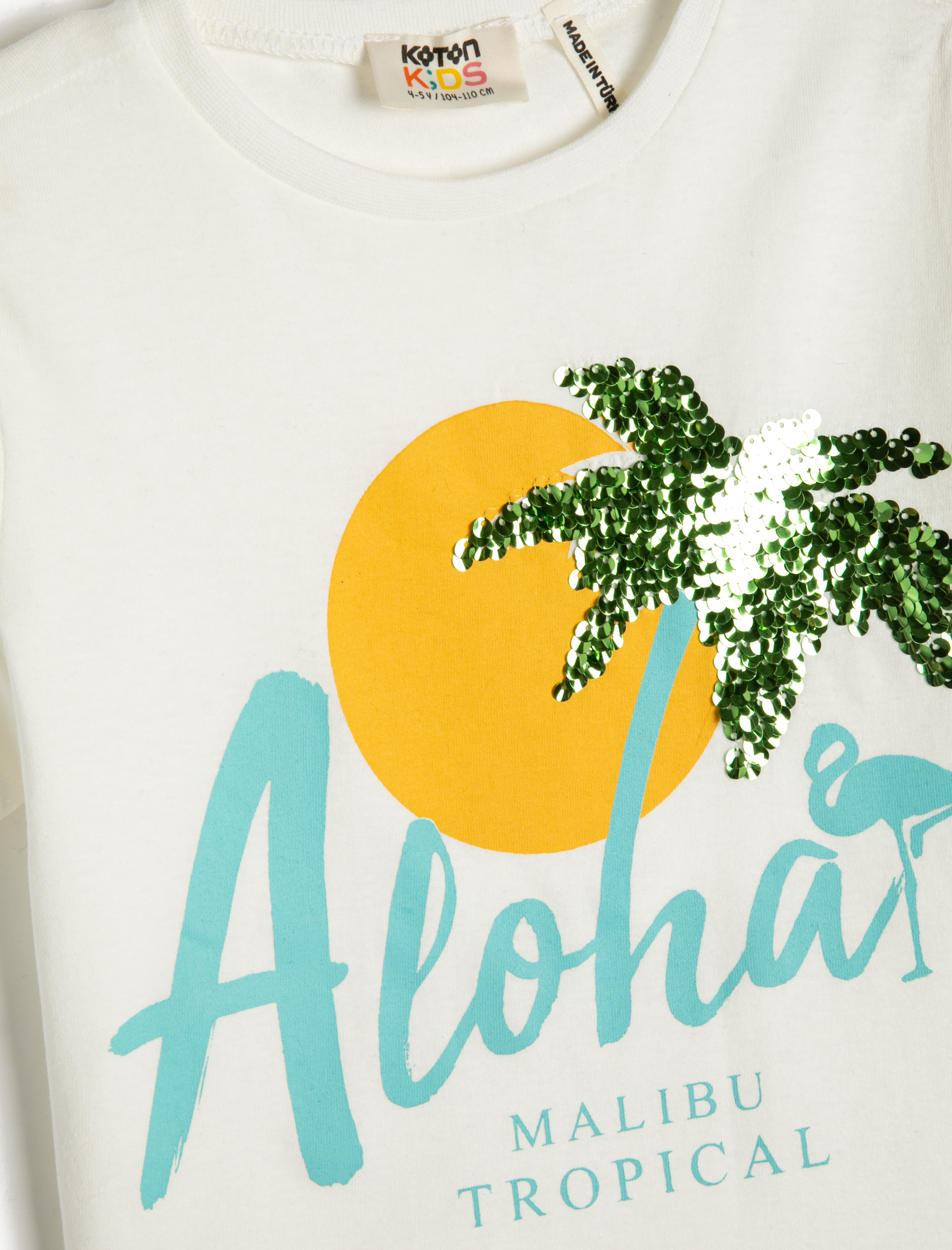 Kız Çocuk Tişört Kısa Kollu Bisiklet Yaka Pullu Pamuklu