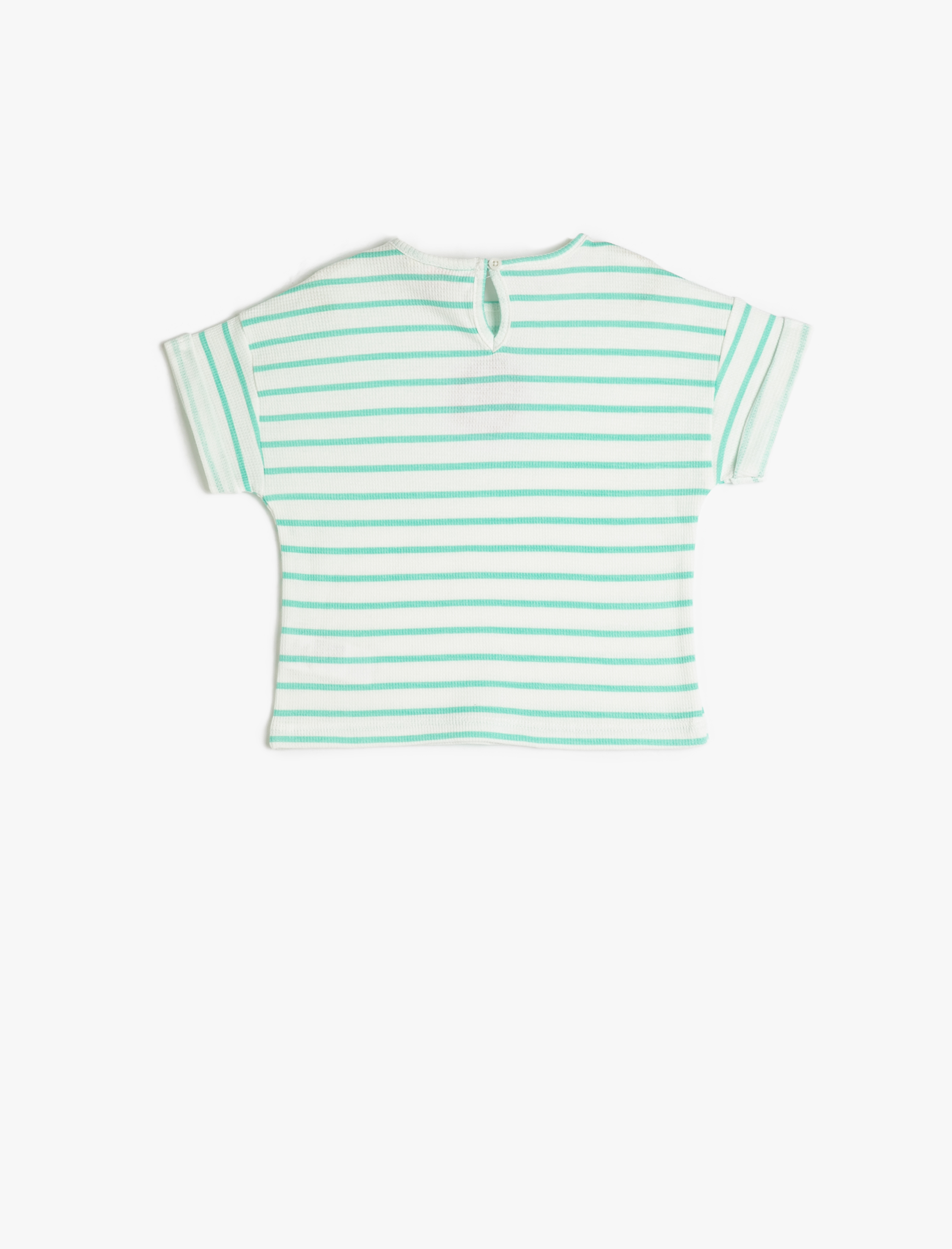  Kız Bebek Çizgili Tişört Kısa Kollu Bisiklet Yaka İşleme Detaylı Pamuklu