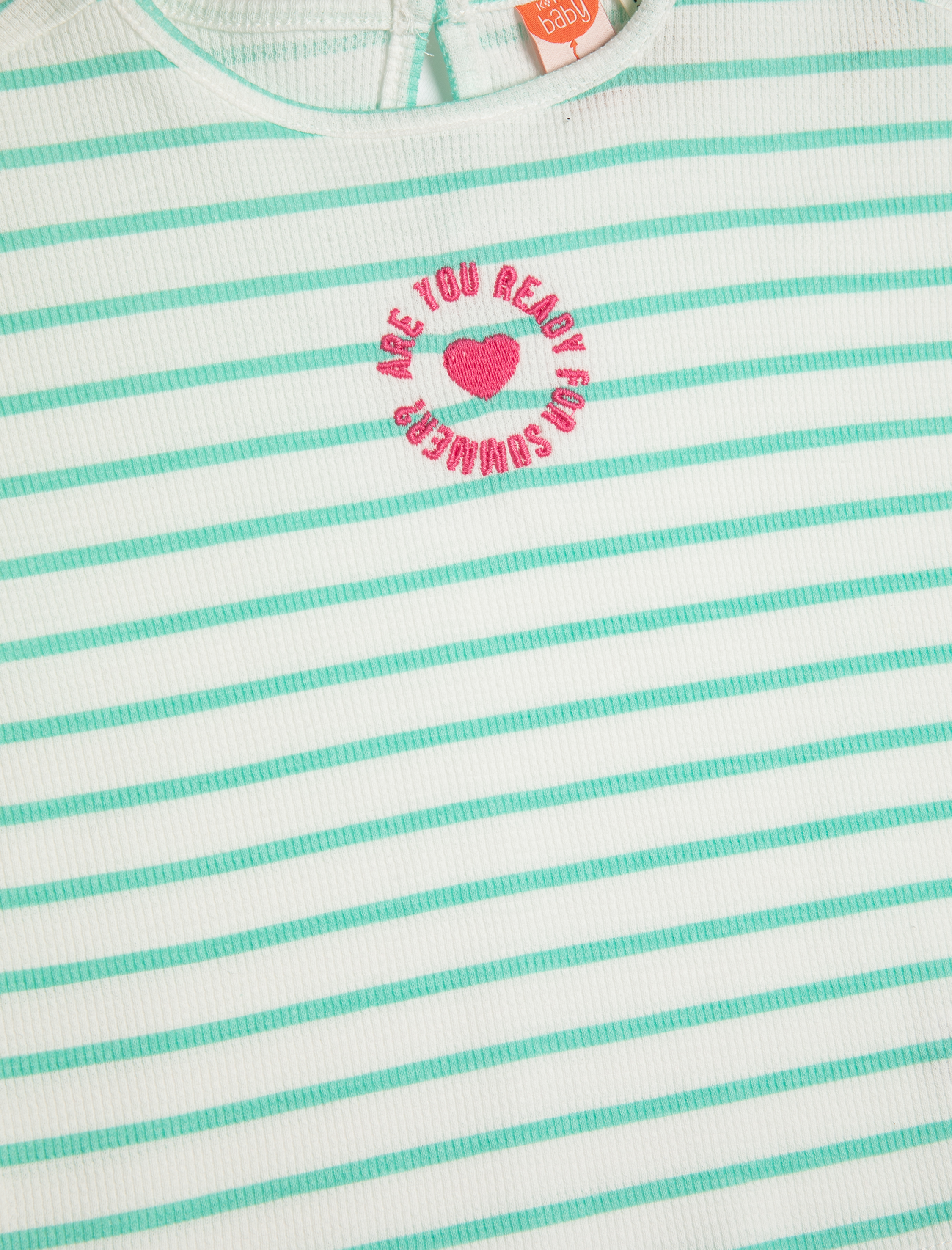  Kız Bebek Çizgili Tişört Kısa Kollu Bisiklet Yaka İşleme Detaylı Pamuklu