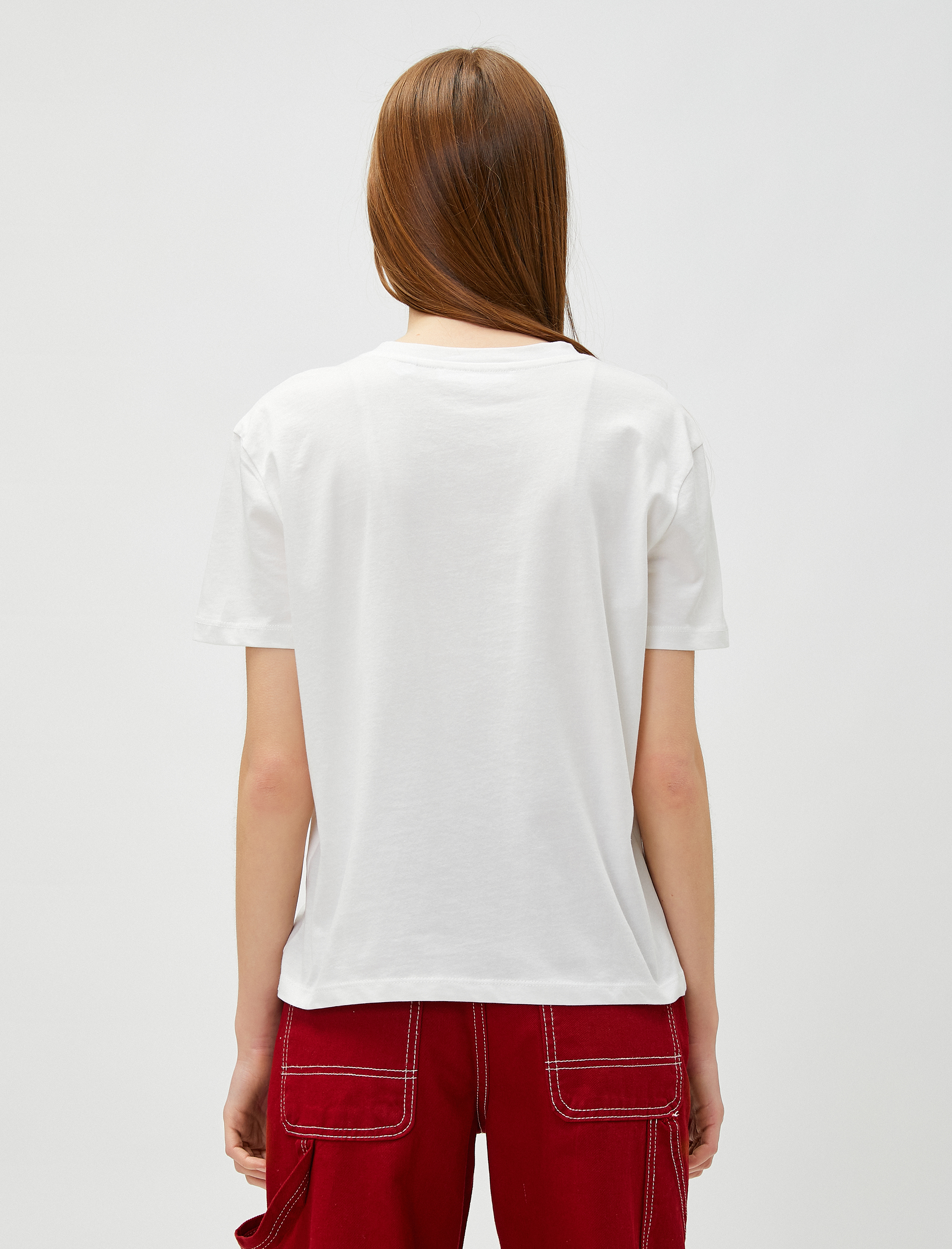   Baskılı Tişört Bisiklet Yaka Kısa Kollu Pamuklu