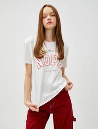 Baskılı Tişört Bisiklet Yaka Kısa Kollu Pamuklu