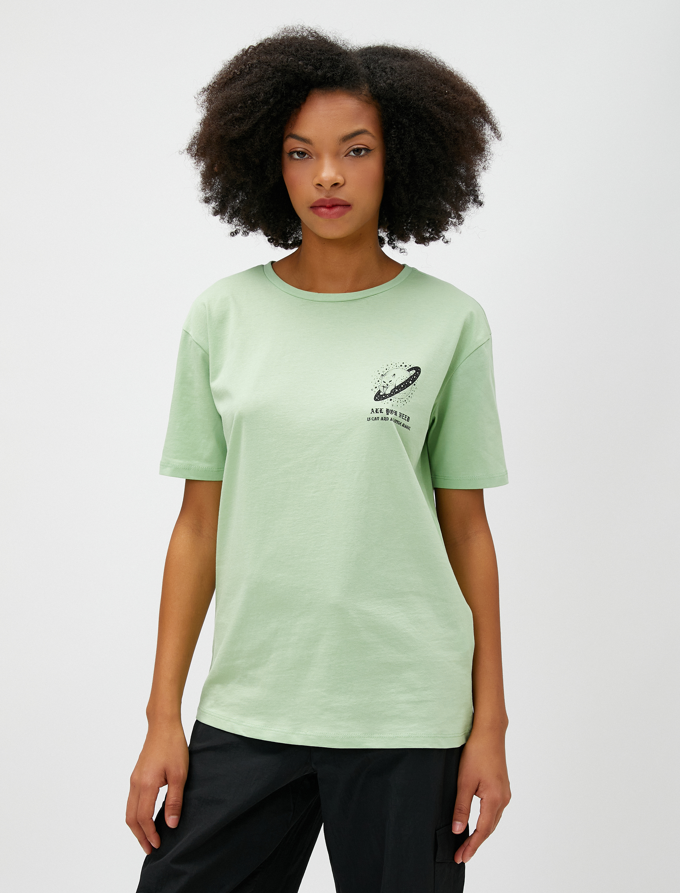   Slogan Baskılı Tişört Kısa Kollu Bisiklet Yaka Pamuklu