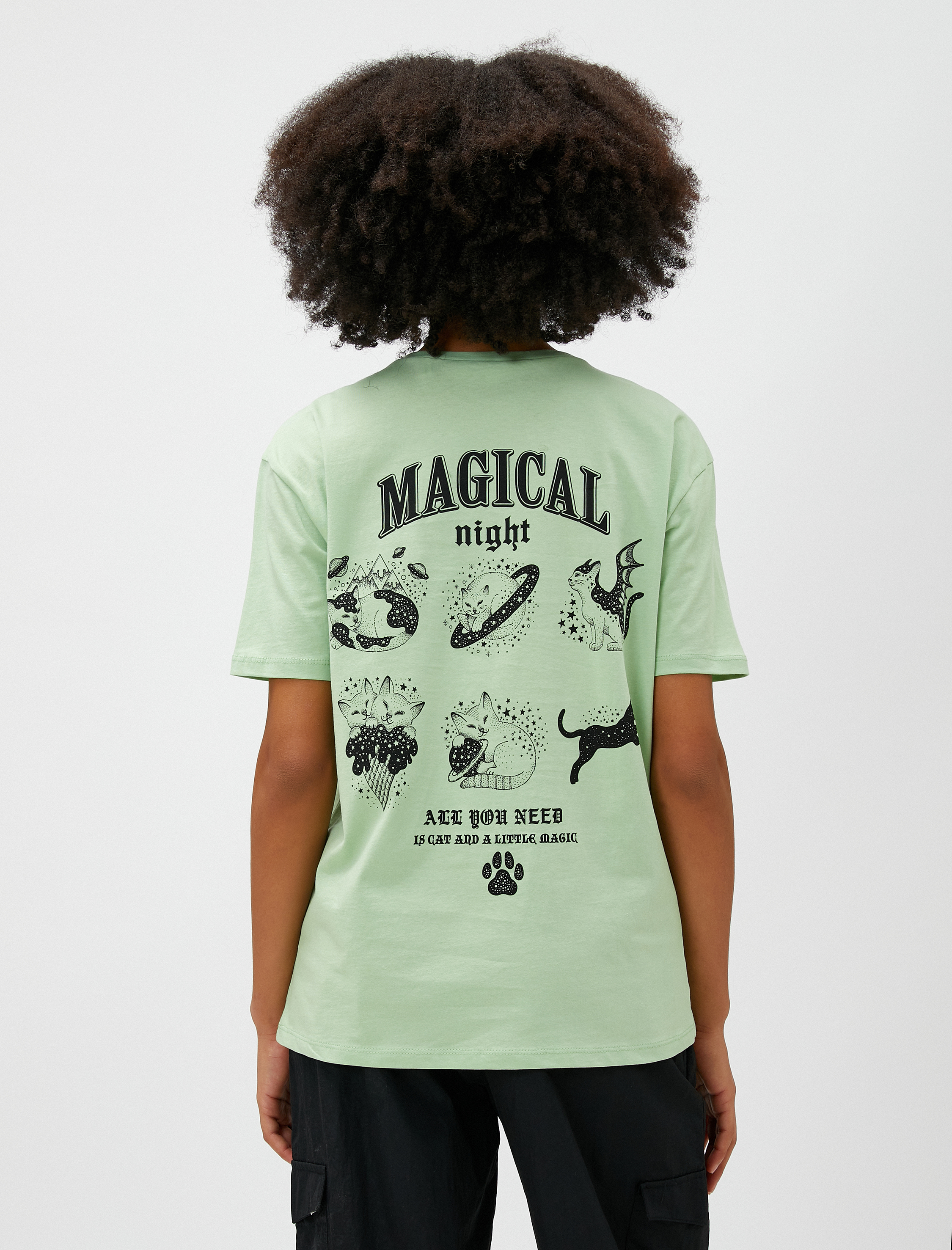   Slogan Baskılı Tişört Kısa Kollu Bisiklet Yaka Pamuklu