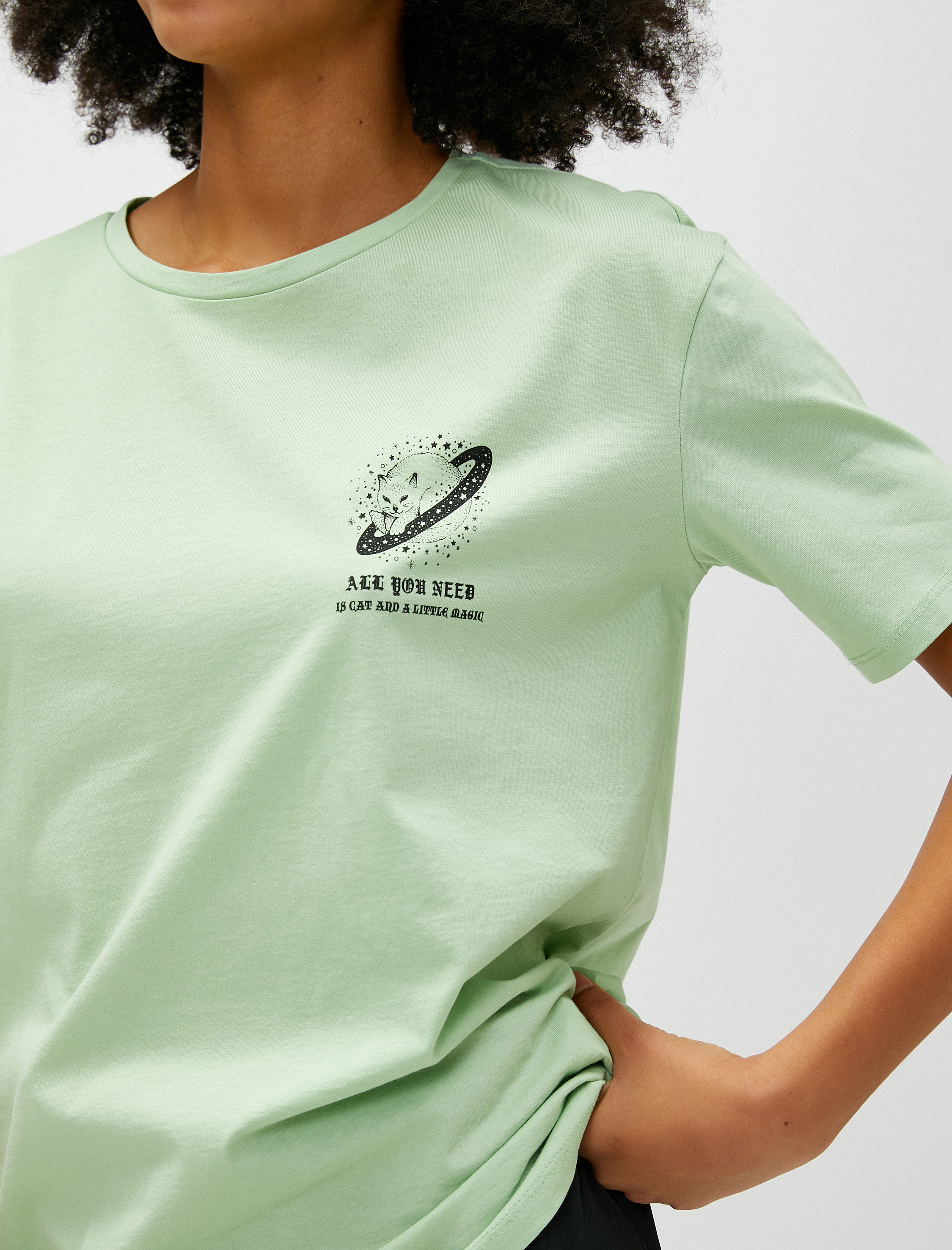   Slogan Baskılı Tişört Kısa Kollu Bisiklet Yaka Pamuklu