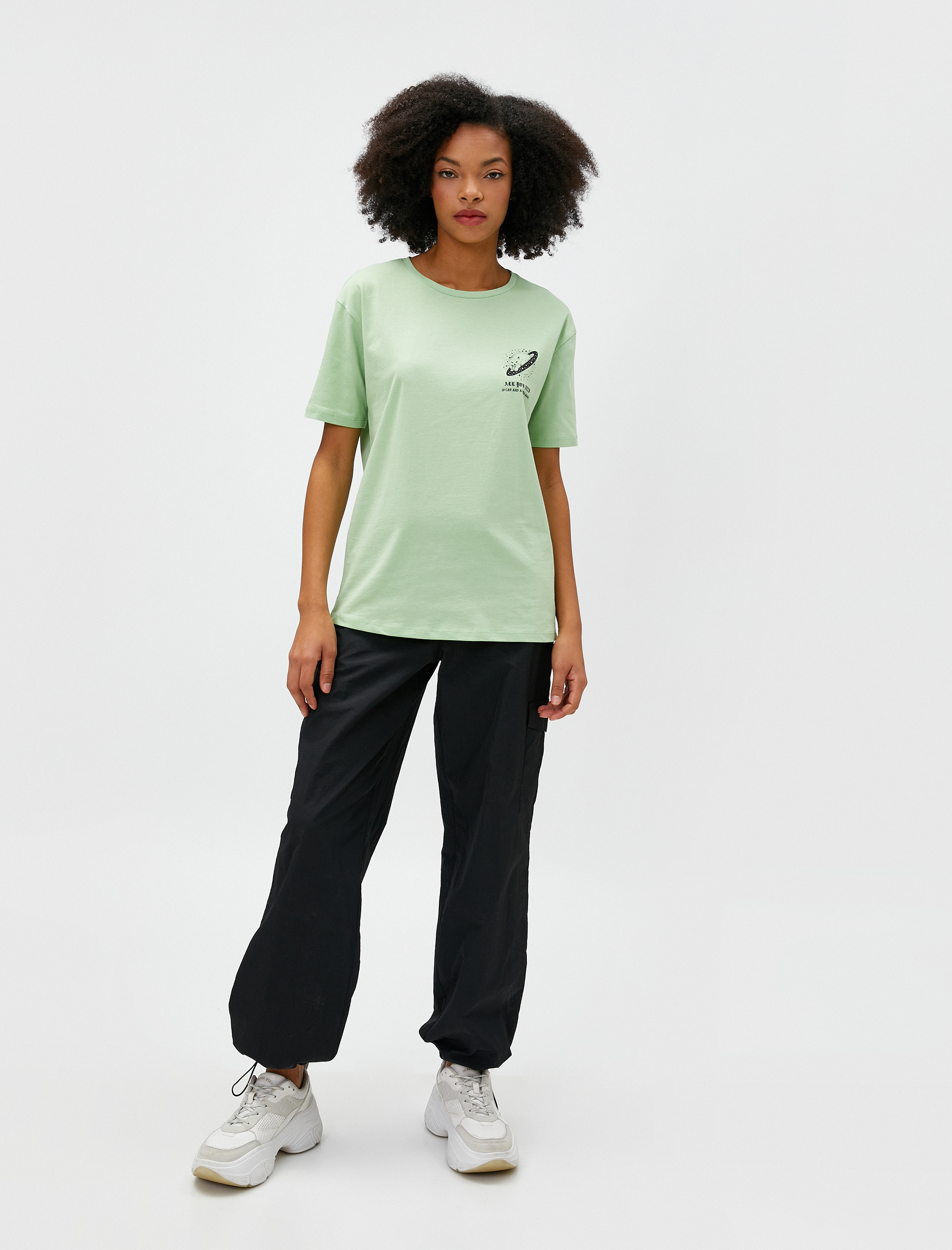   Slogan Baskılı Tişört Kısa Kollu Bisiklet Yaka Pamuklu