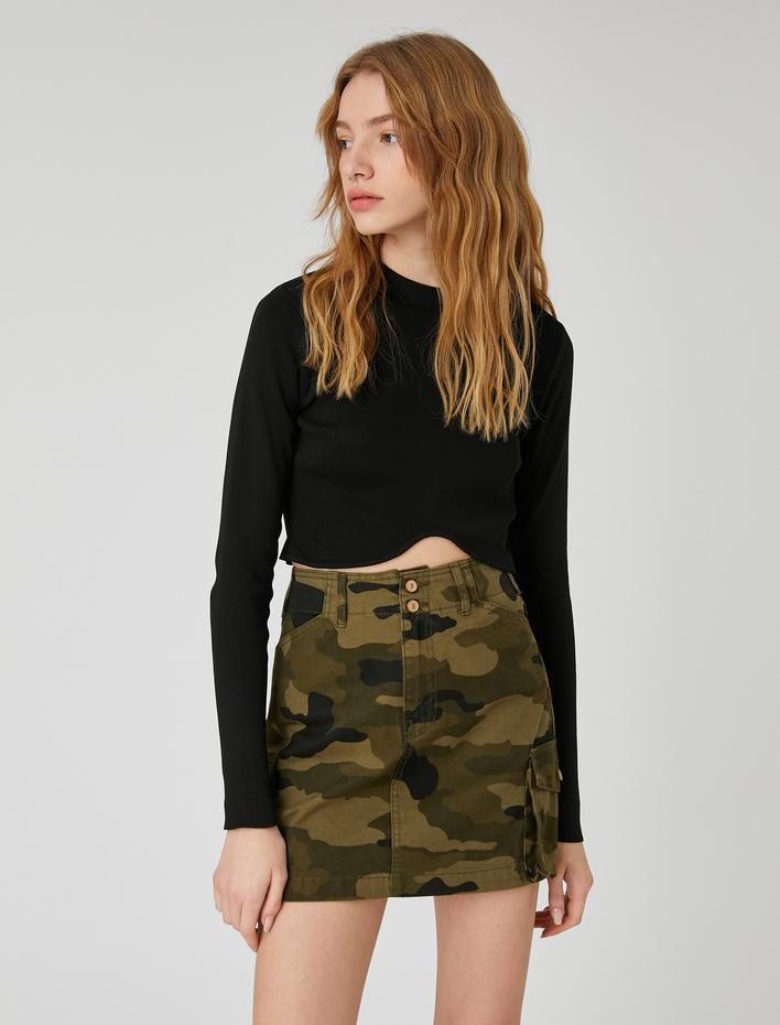  Mini Kot Etek Kamuflaj Baskılı