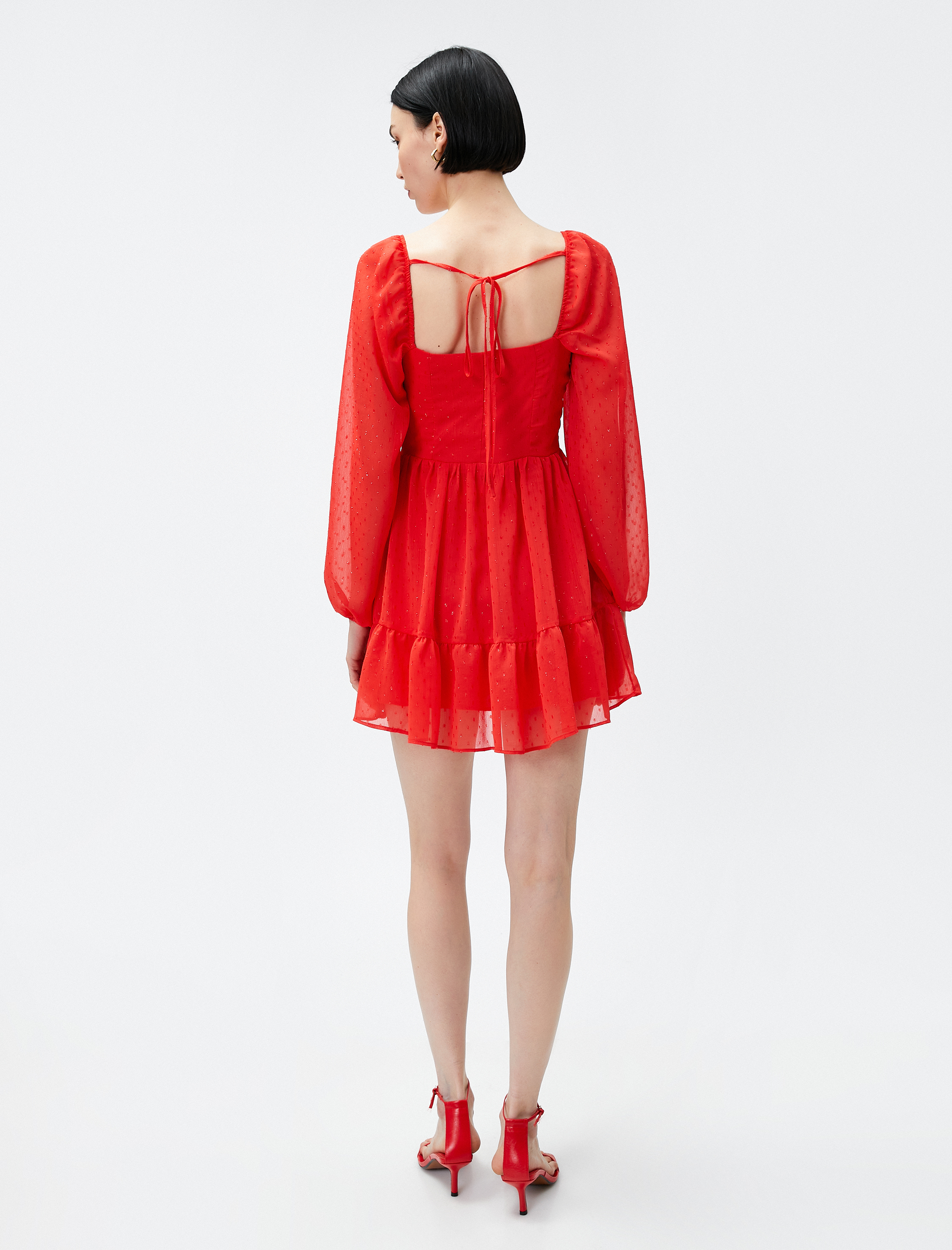   Mini Şifon Abiye Elbise Balon Kollu