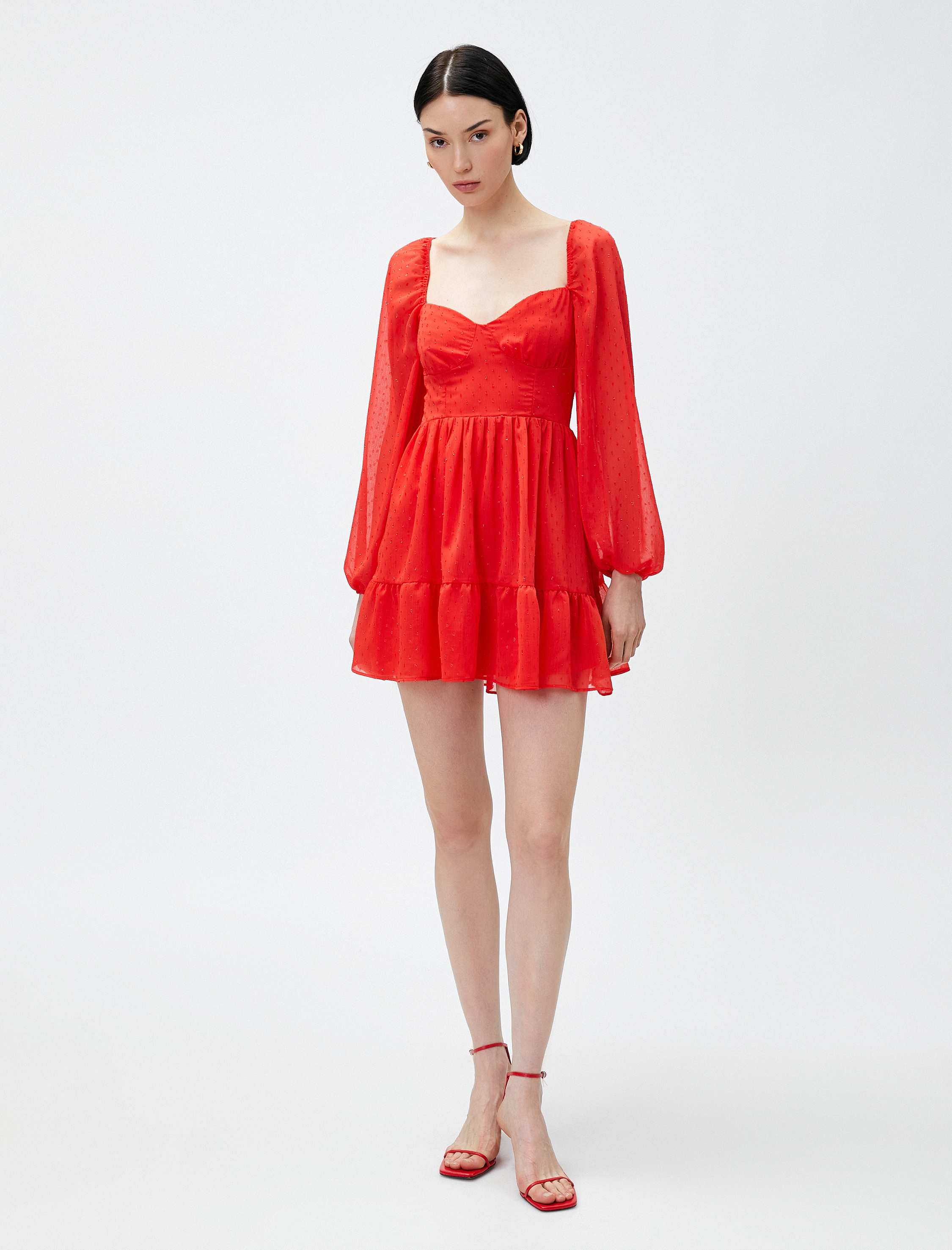   Mini Şifon Abiye Elbise Balon Kollu