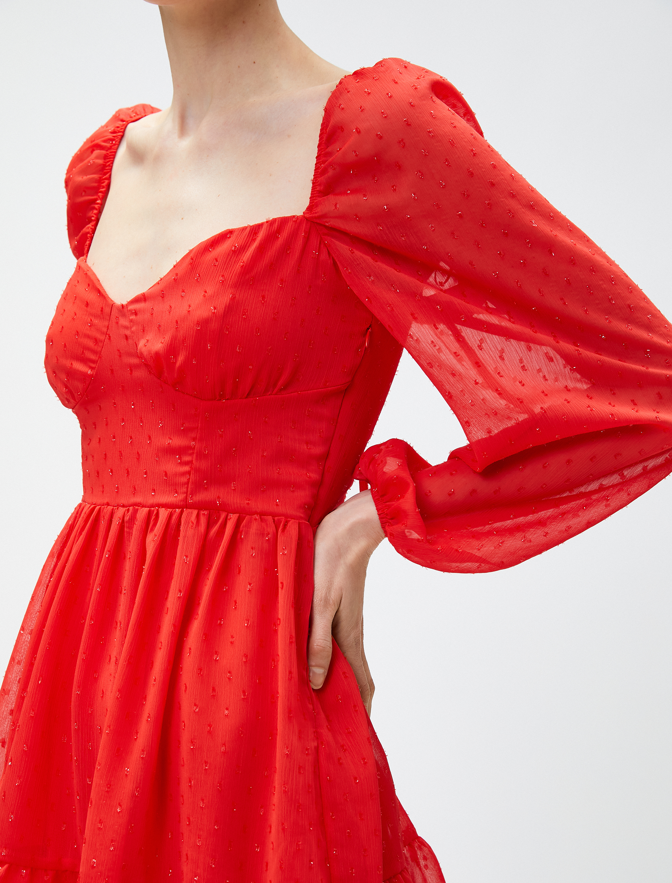   Mini Şifon Abiye Elbise Balon Kollu