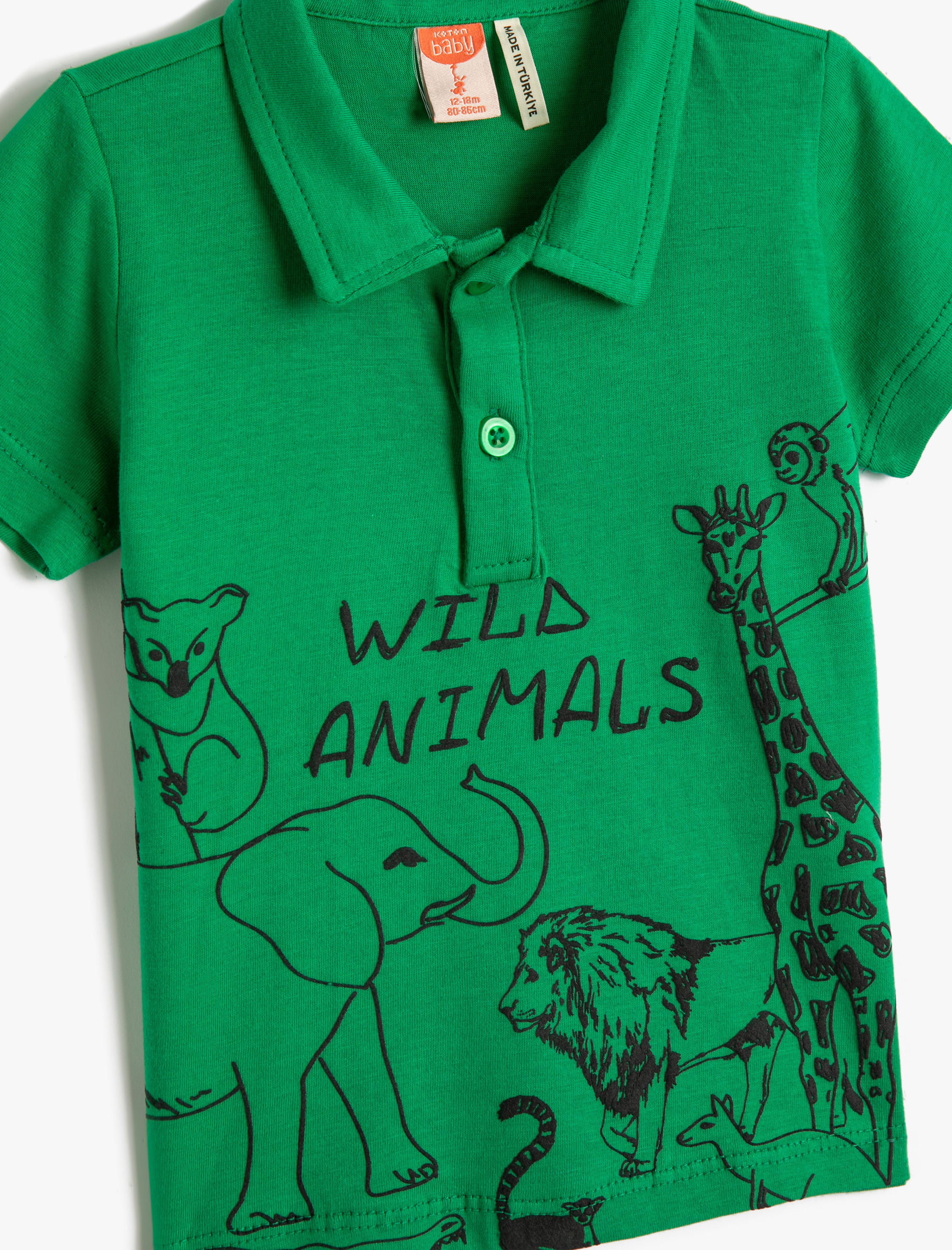  Erkek Bebek Polo Tişört Kısa Kollu Düğmeli Baskılı Pamuklu