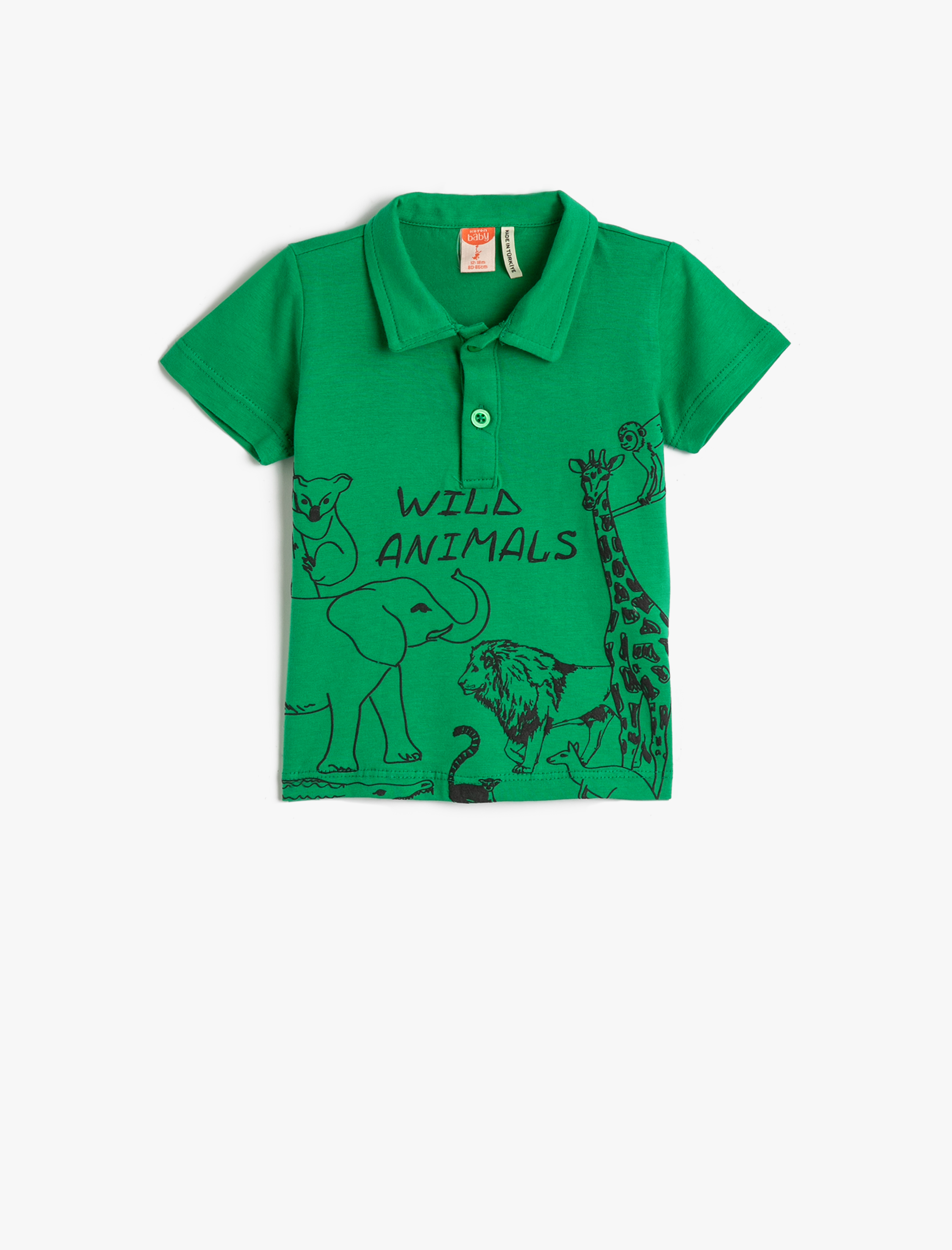  Erkek Bebek Polo Tişört Kısa Kollu Düğmeli Baskılı Pamuklu