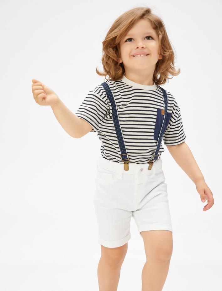 Erkek Bebek Tişört Kısa Kollu Bisiklet Yaka Tek Cep Detaylı