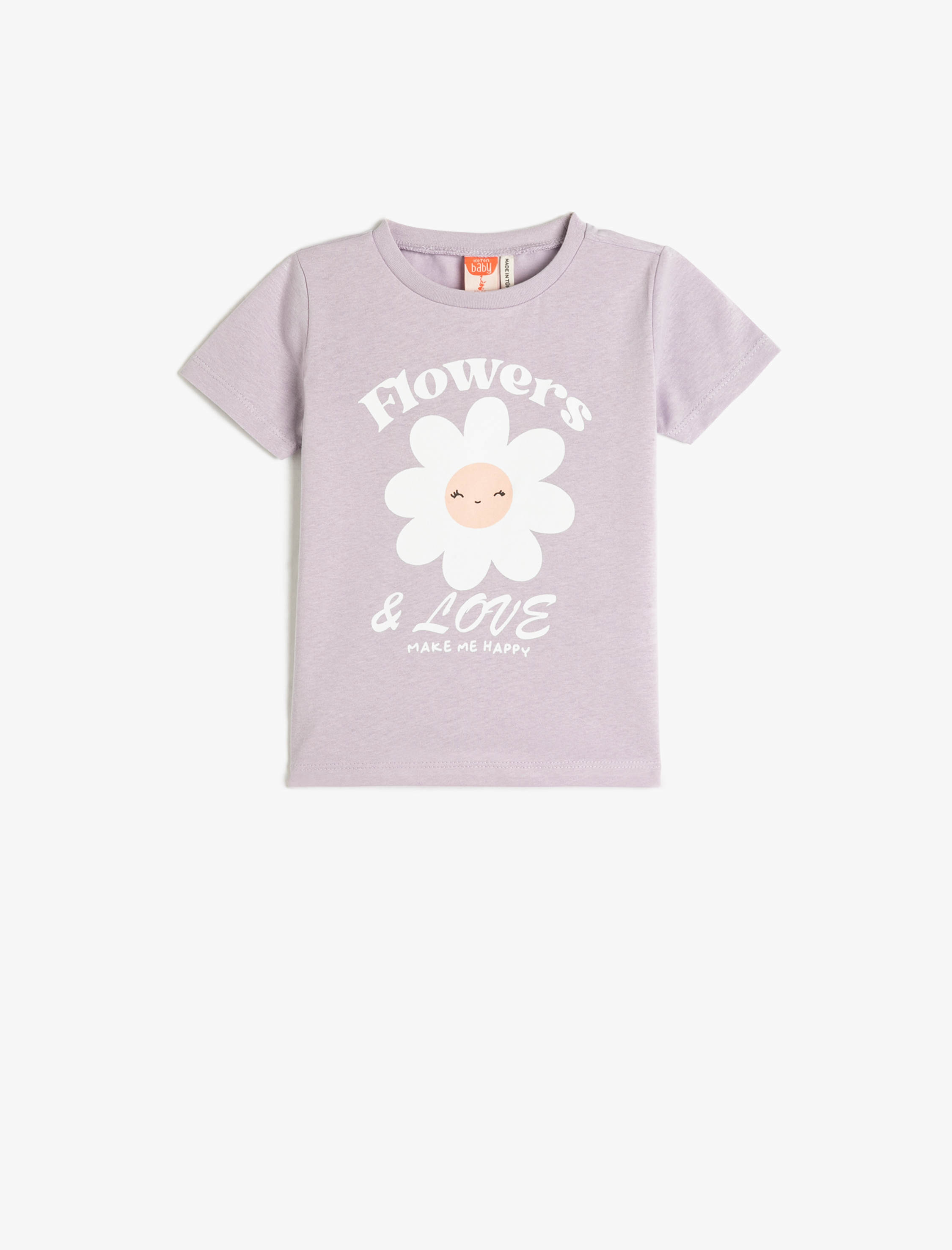  Kız Bebek Tişört Kısa Kollu Bisiklet Yaka Baskılı Pamuklu