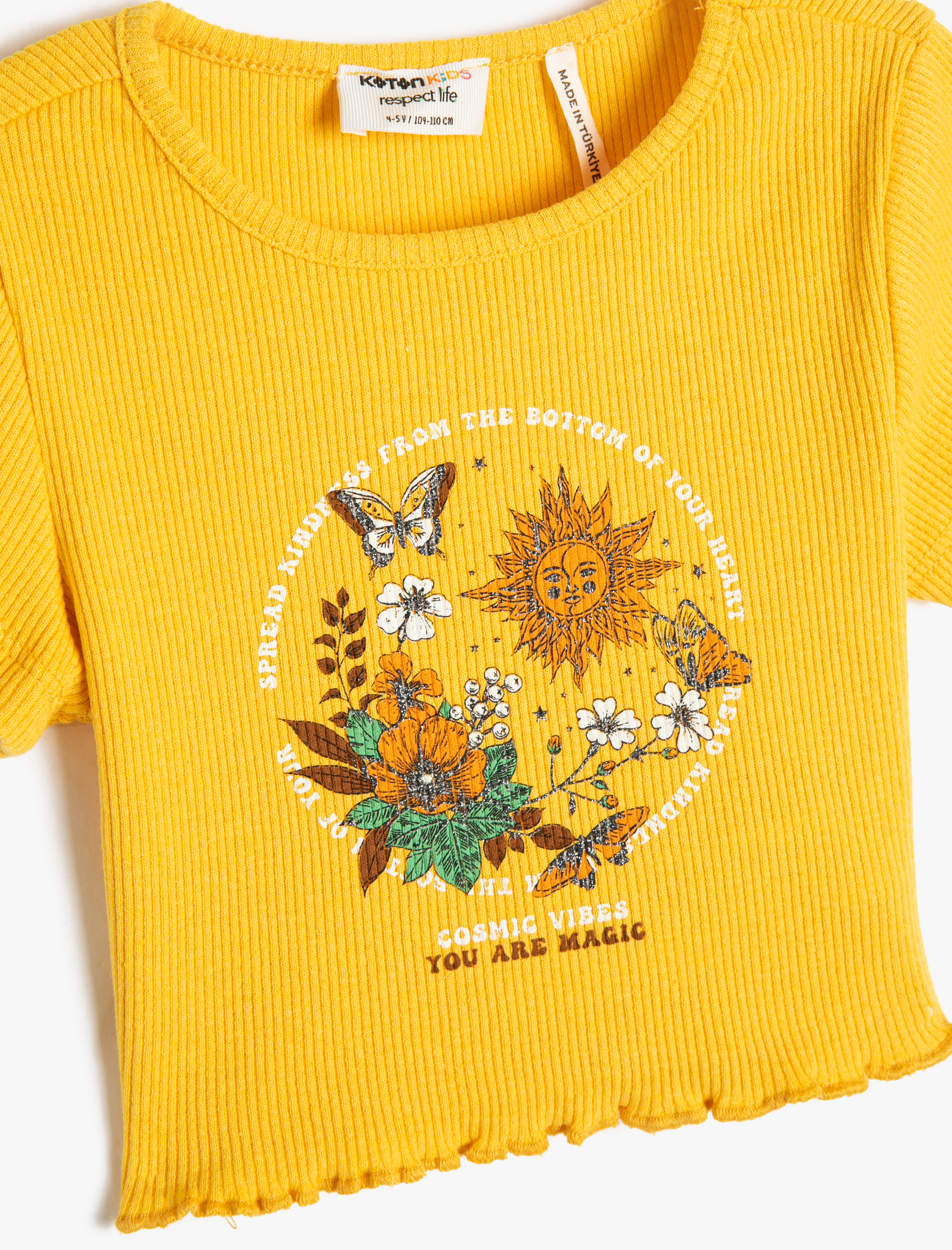  Kız Çocuk Crop Tişört Kısa Kollu Baskılı Bisiklet Yaka Fitilli