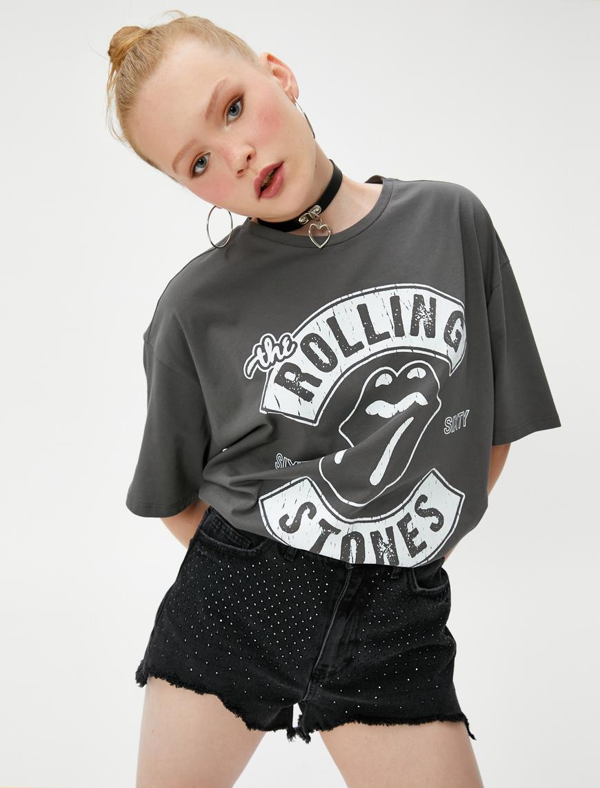   Rolling Stones Lisanslı Tişört Bisiklet Yaka Kısa Kollu Pamuklu